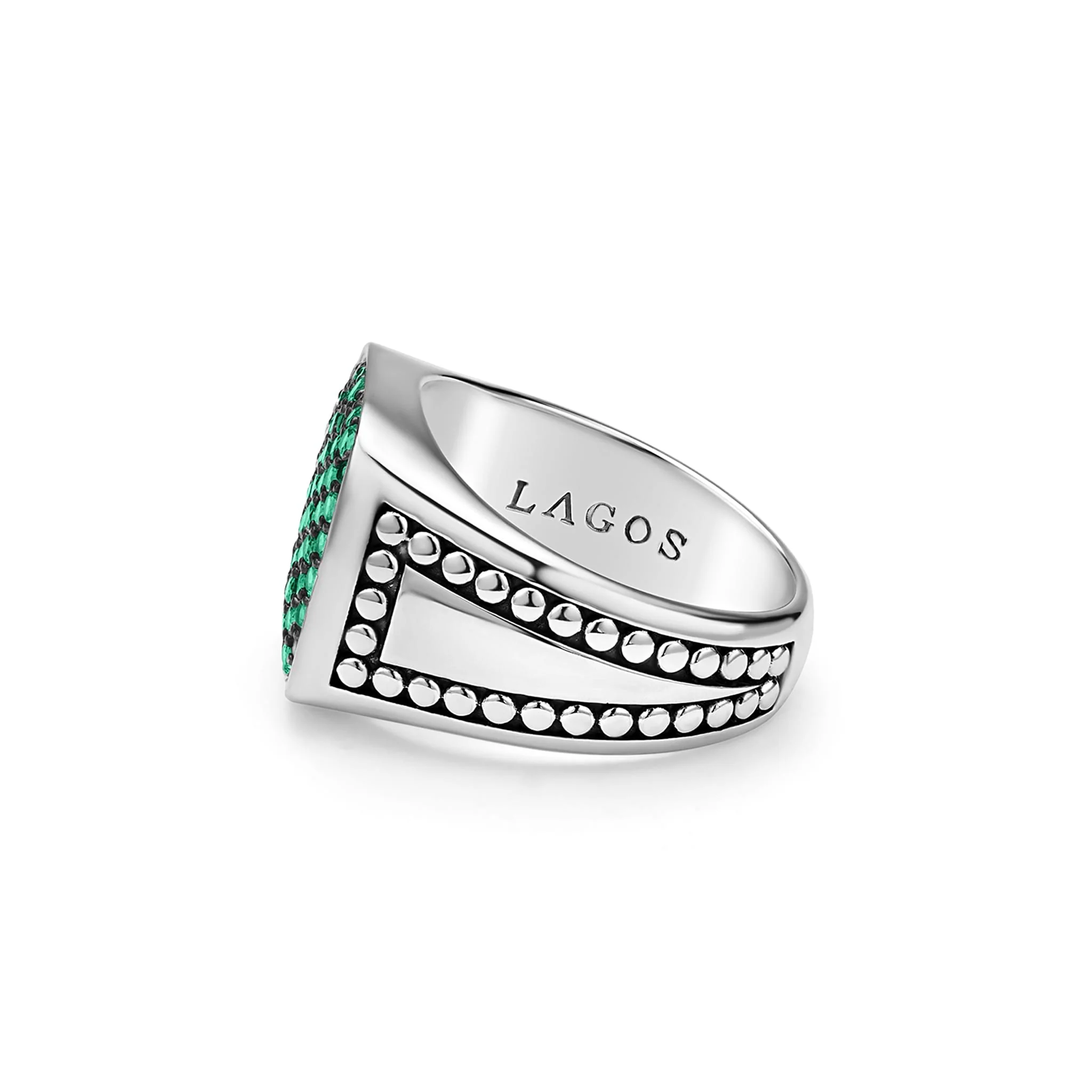 Anthem Caviar Beaded Square Emerald Ring - Image 3