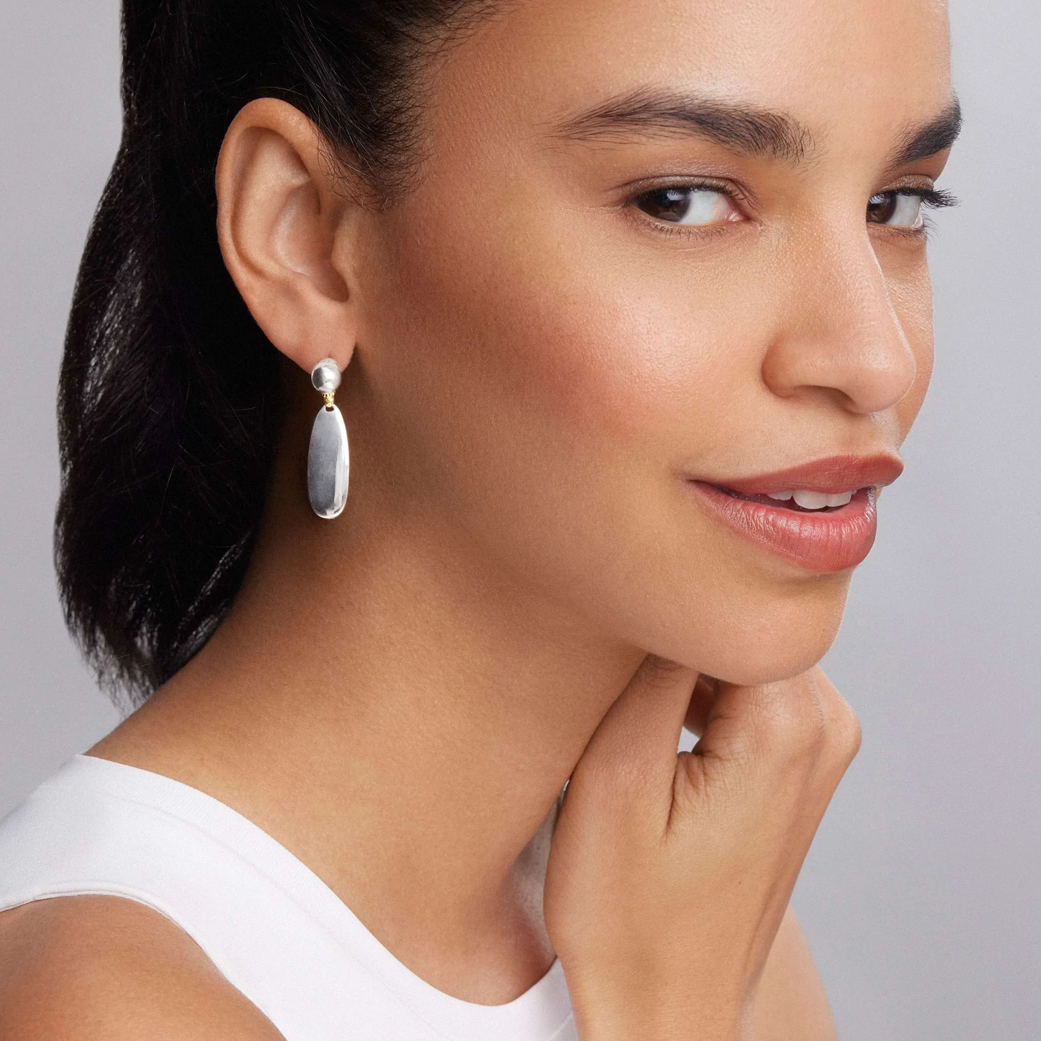Beloved Smooth Silver Drop Earrings - Image 2