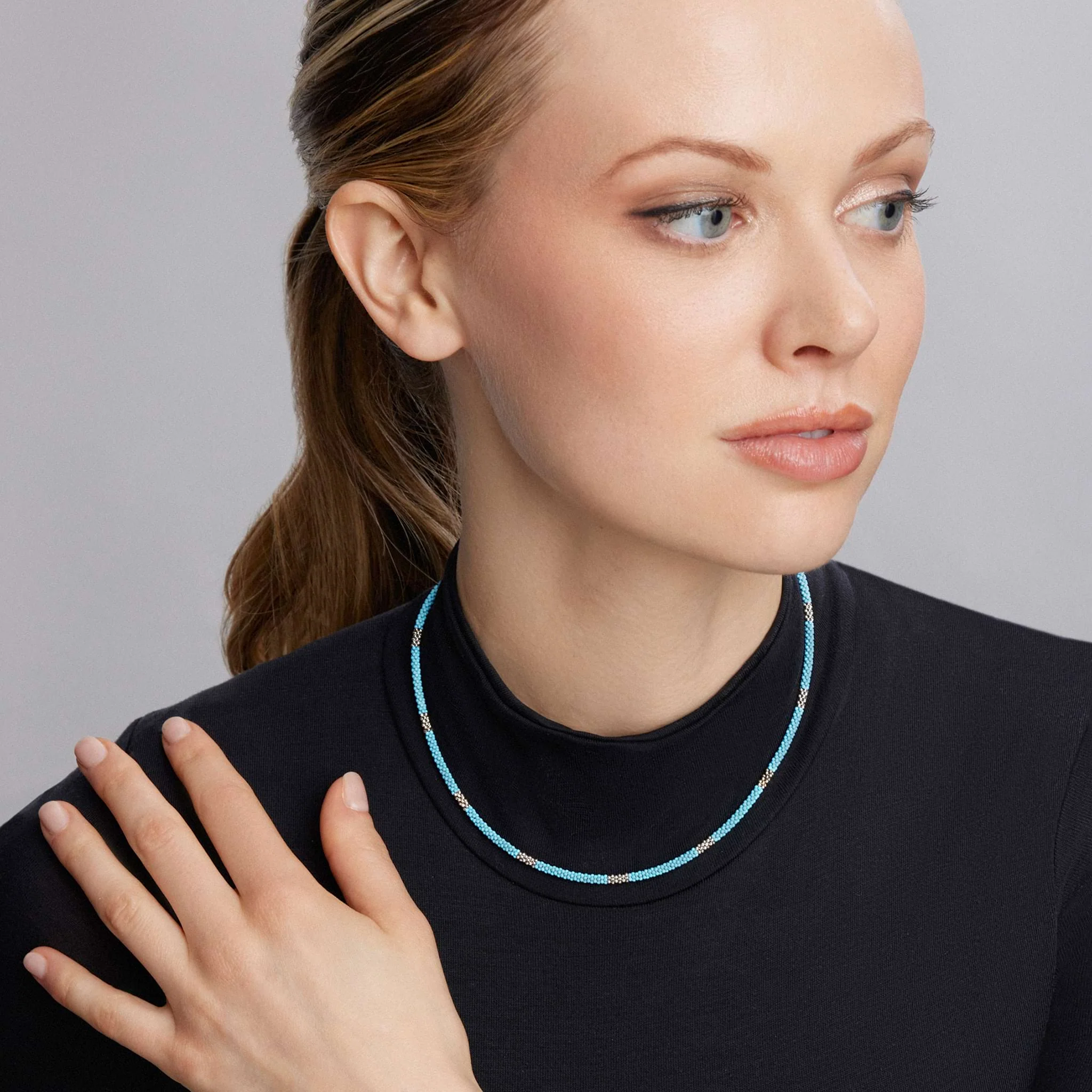 Blue Caviar Blue Silver Station Ceramic Beaded Necklace 3mm - Image 2