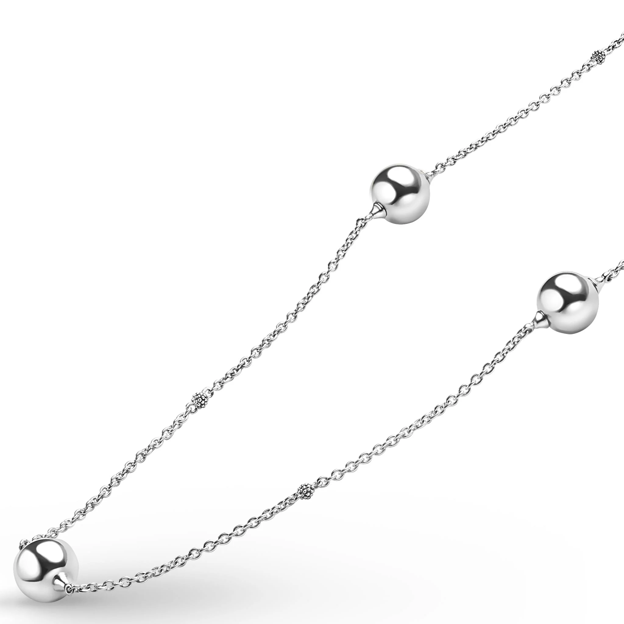 Caviar Bubbly Silver Large Beaded Station Necklace - Image 4