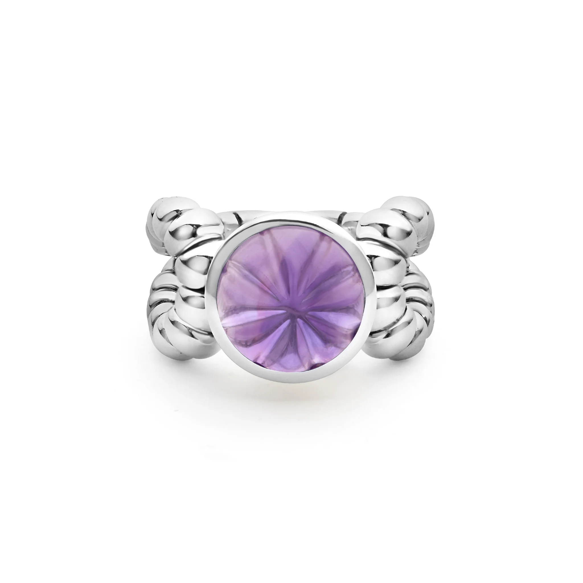 Caviar Color Sterling Silver Amethyst Cabochon Ring - Image 2