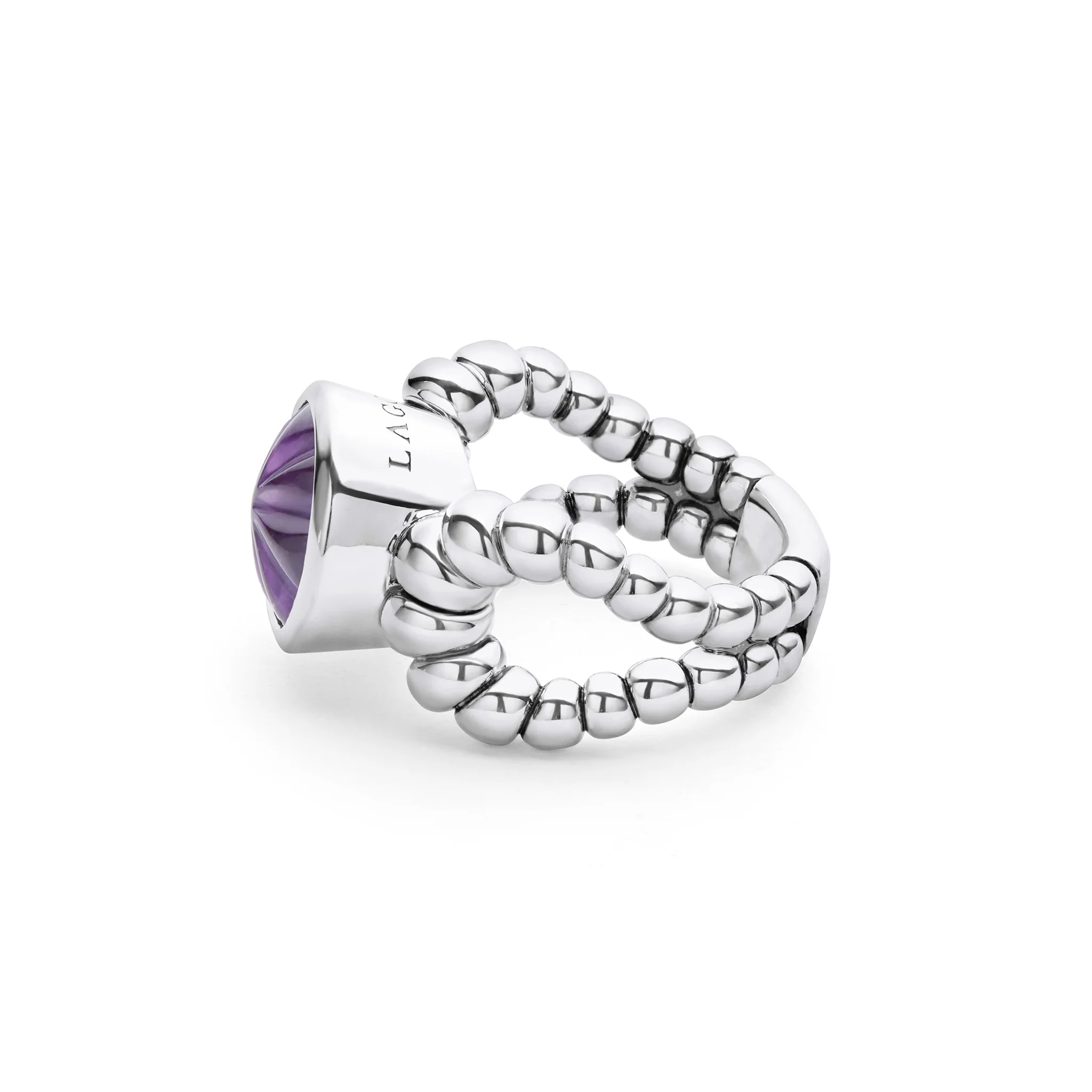 Caviar Color Sterling Silver Amethyst Cabochon Ring - Image 3