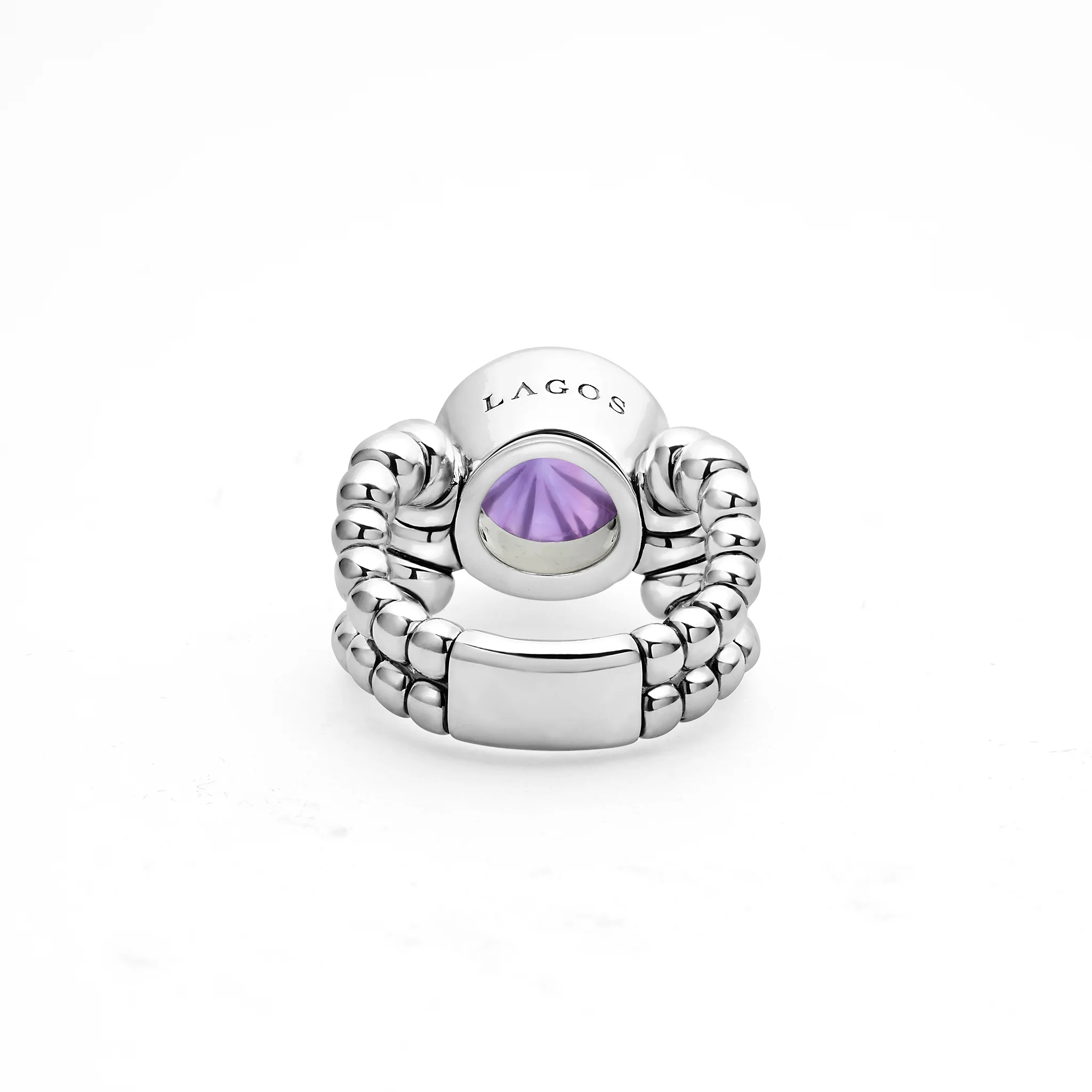 Caviar Color Sterling Silver Amethyst Cabochon Ring - Image 4