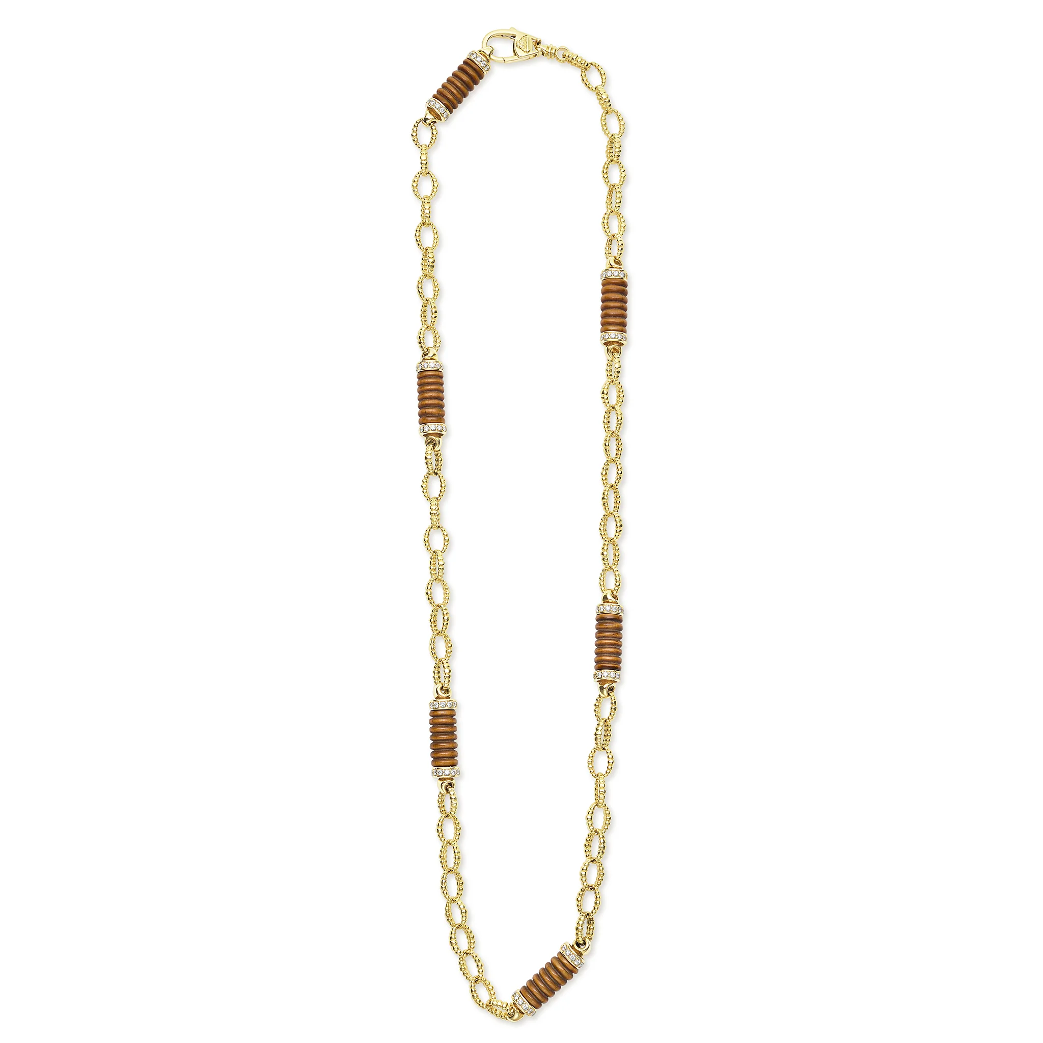 Caviar Gold Fluted Tiger Eye and 18K Gold Caviar Beaded Link Necklace - Image 2