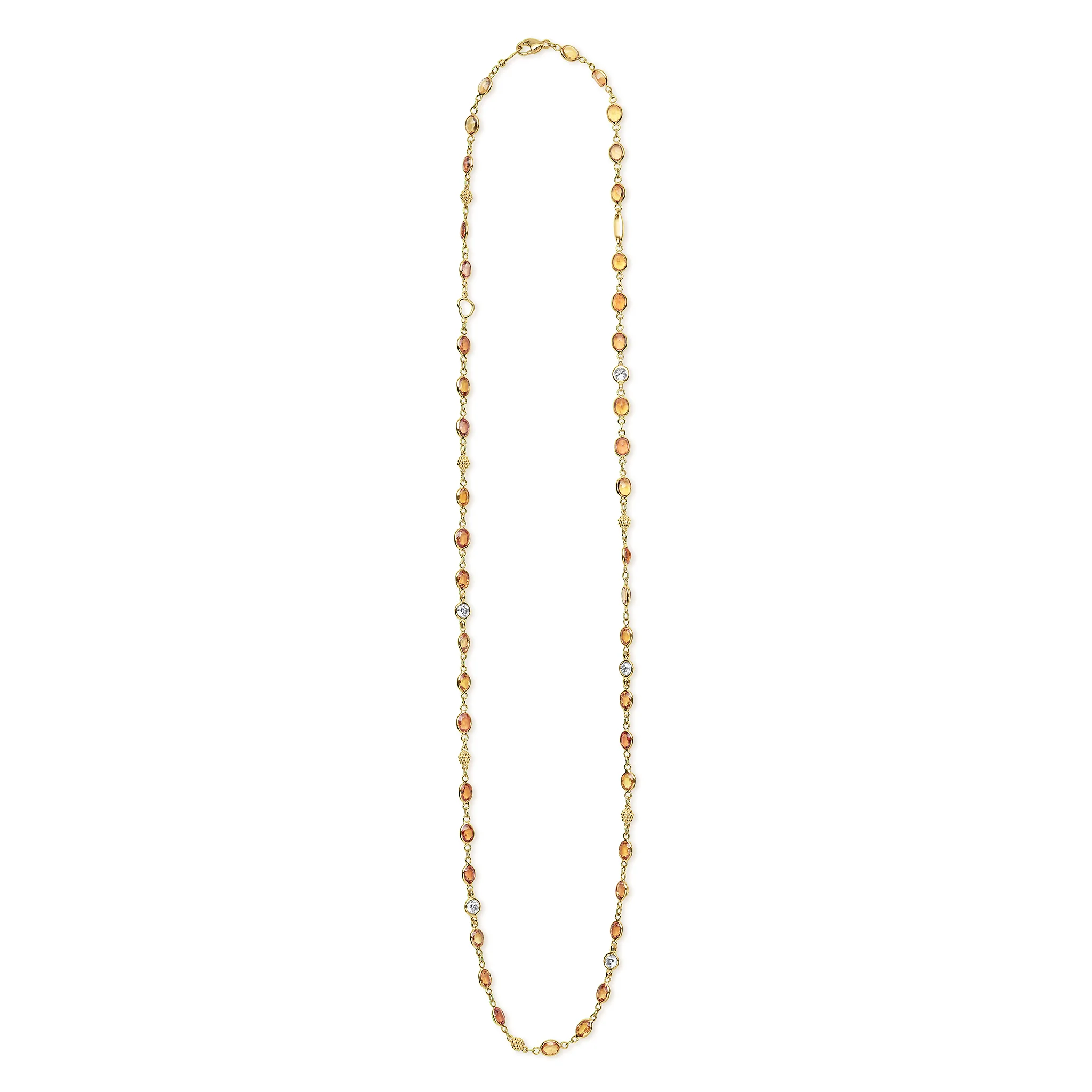 Caviar Gold 18K Gold Orange Sapphire and Diamond Station Necklace - Image 2