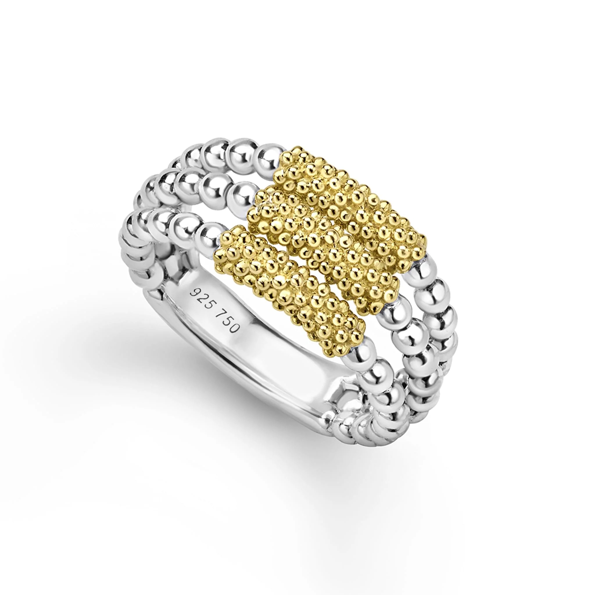 Caviar Icon Two-Tone Caviar Three Row Ring