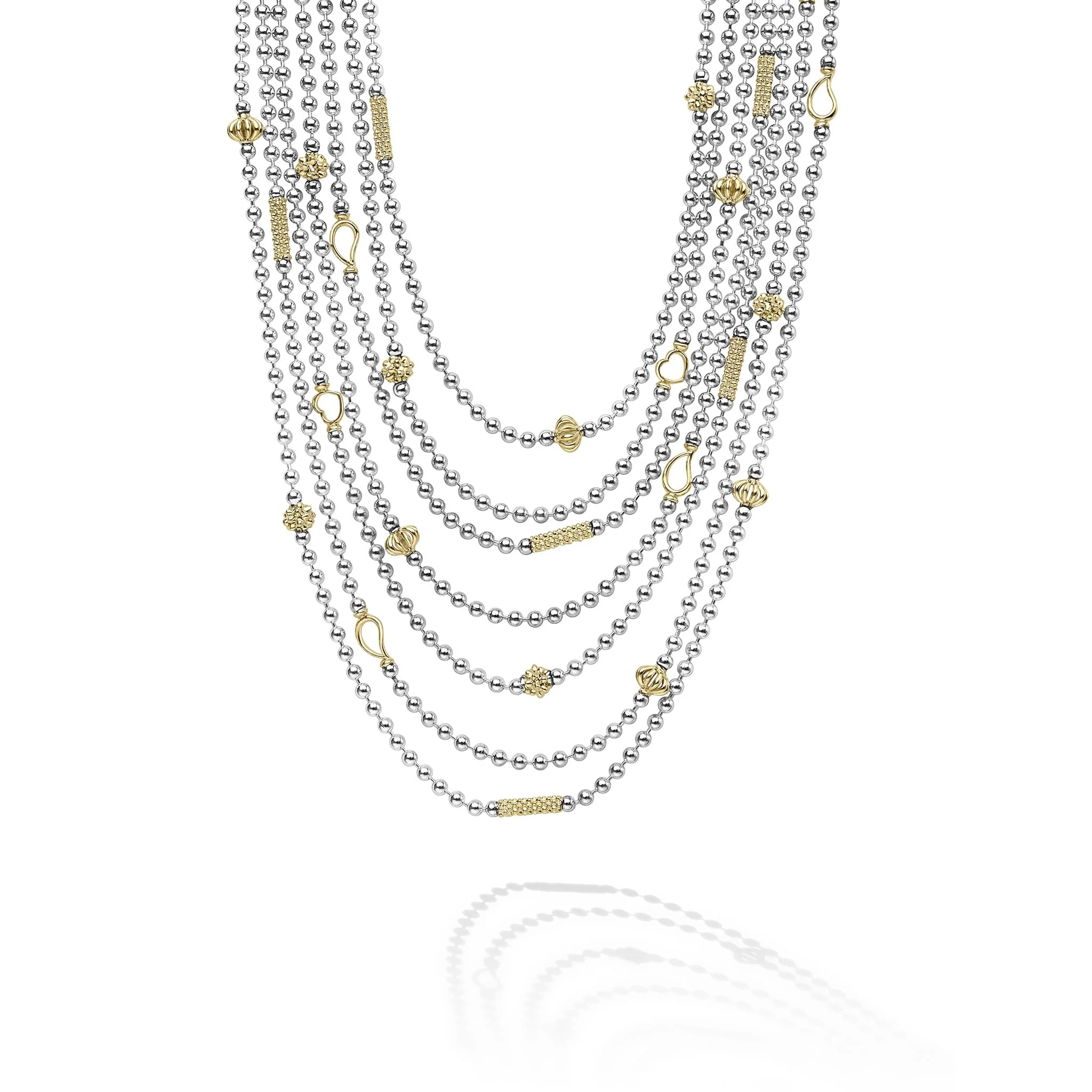 Caviar Icon Two-Tone Caviar Five Row Strand Necklace