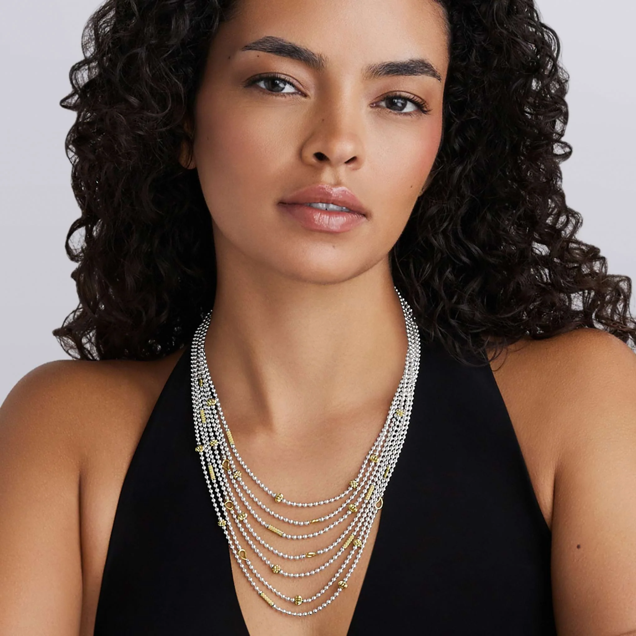 Caviar Icon Two-Tone Caviar Five Row Strand Necklace - Image 2