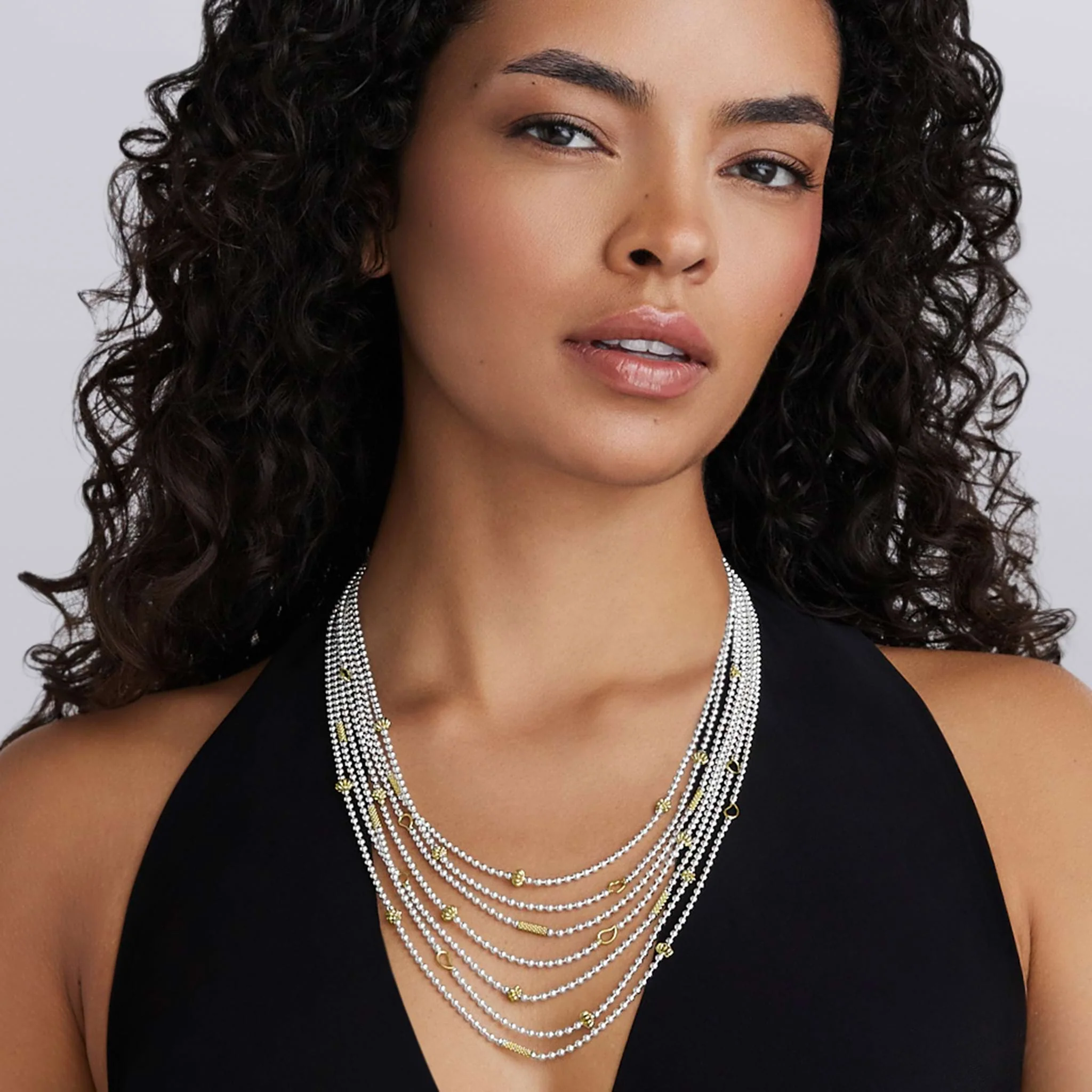 Caviar Icon Two-Tone Caviar Five Row Strand Necklace - Image 3