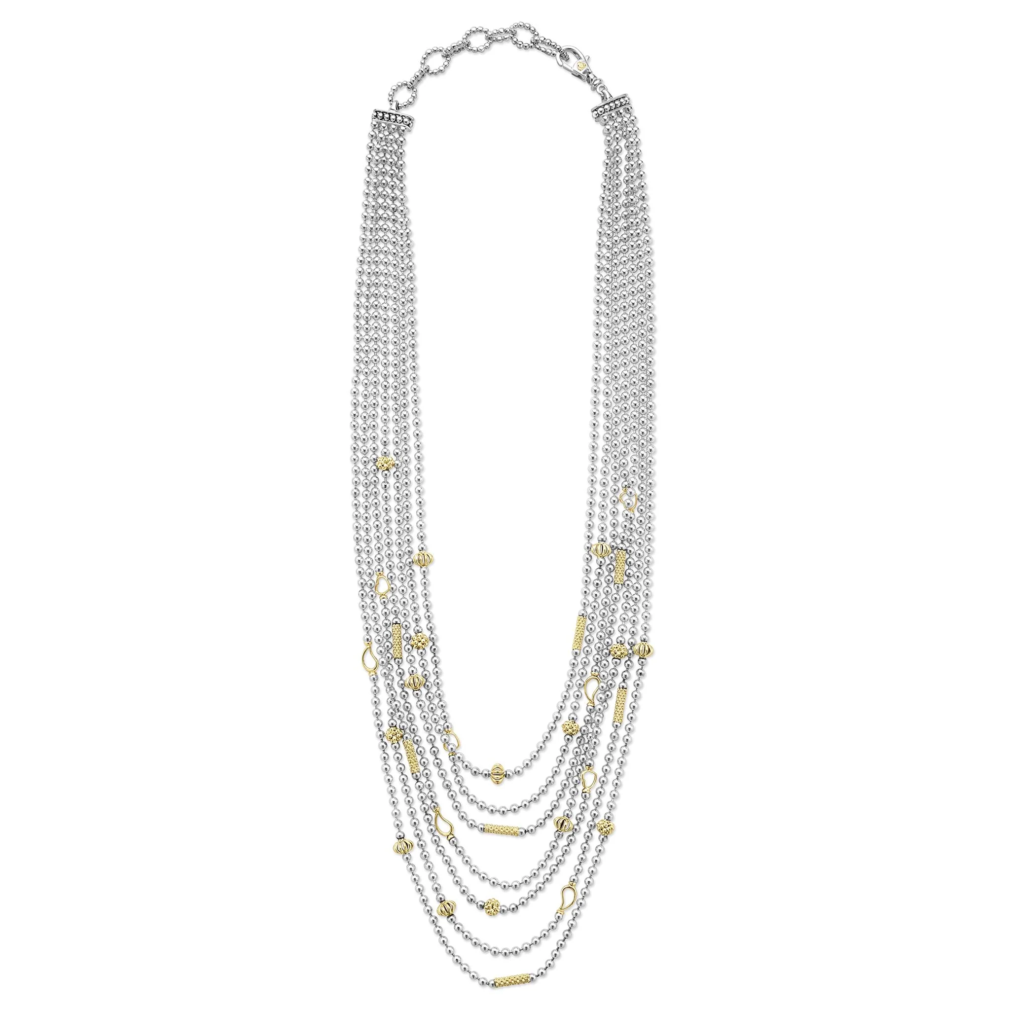 Caviar Icon Two-Tone Caviar Five Row Strand Necklace - Image 4