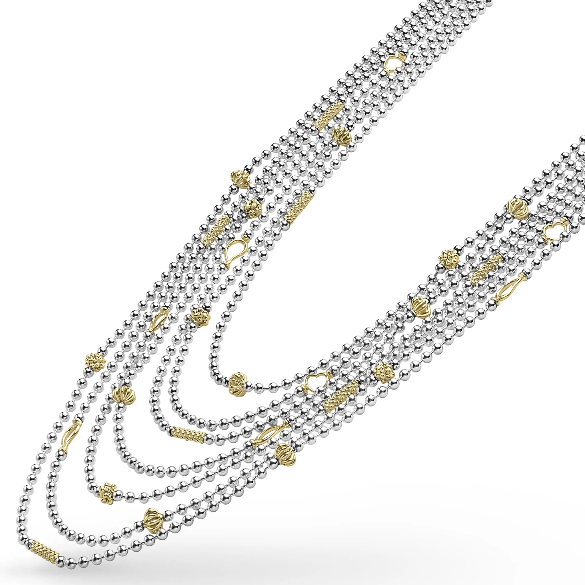 Caviar Icon Two-Tone Caviar Five Row Strand Necklace - Image 5