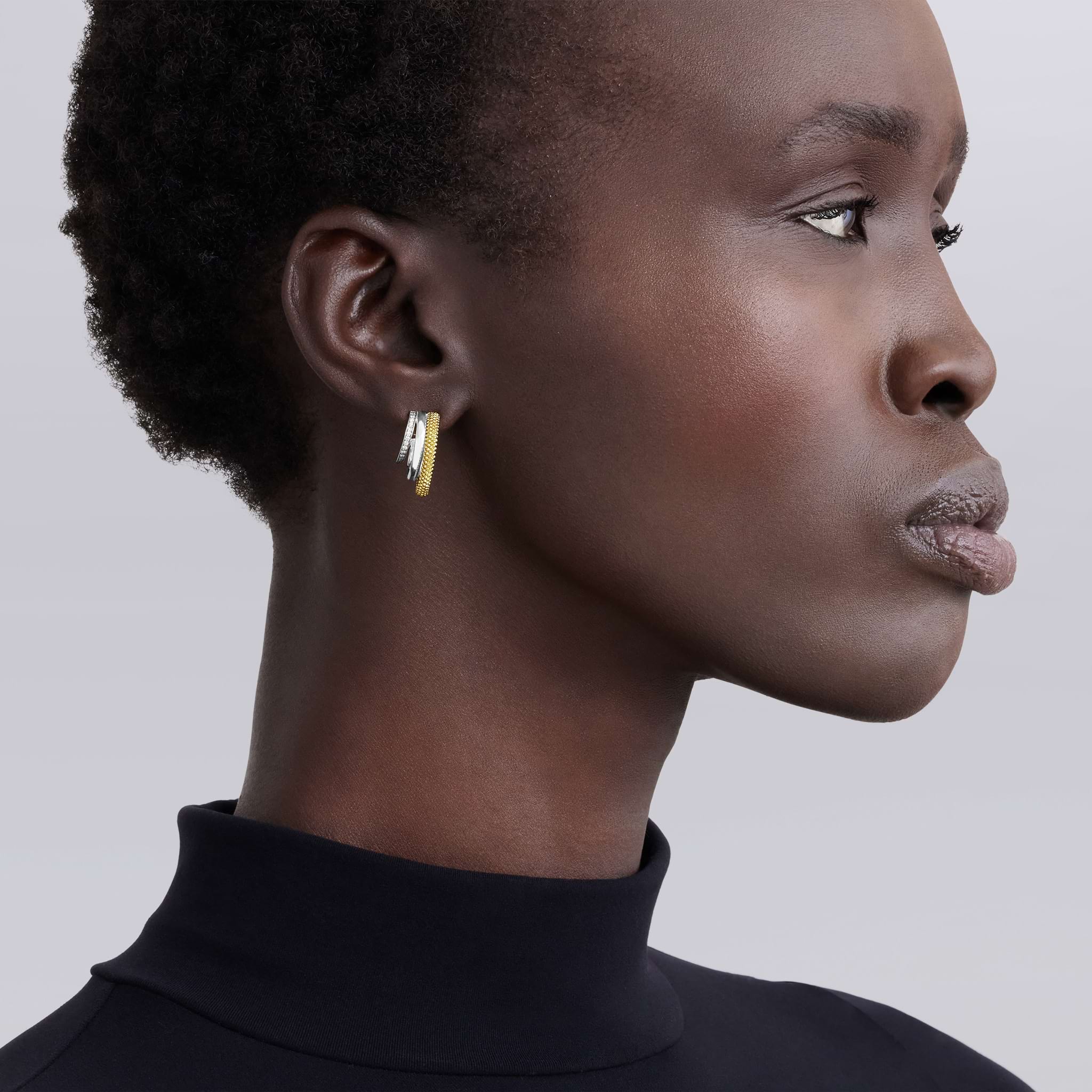 Caviar Lux Two-Tone Three Ring Diamond Hoop Earrings - Image 2