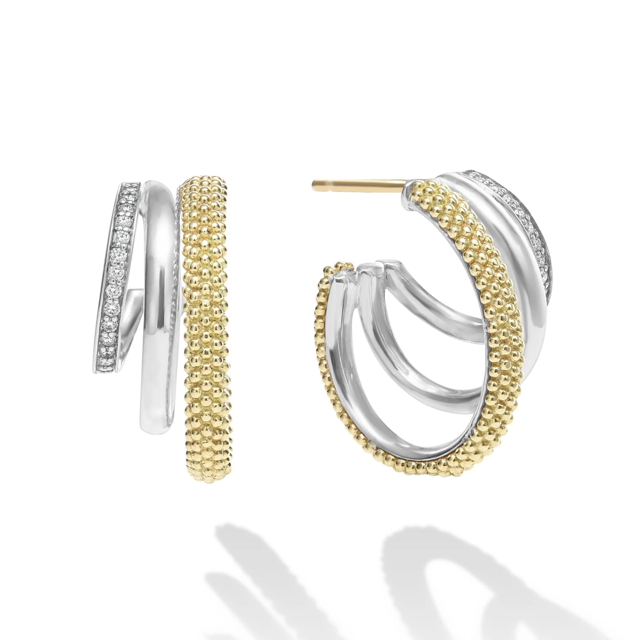 Caviar Lux Two-Tone Three Ring Diamond Hoop Earrings - Image 3