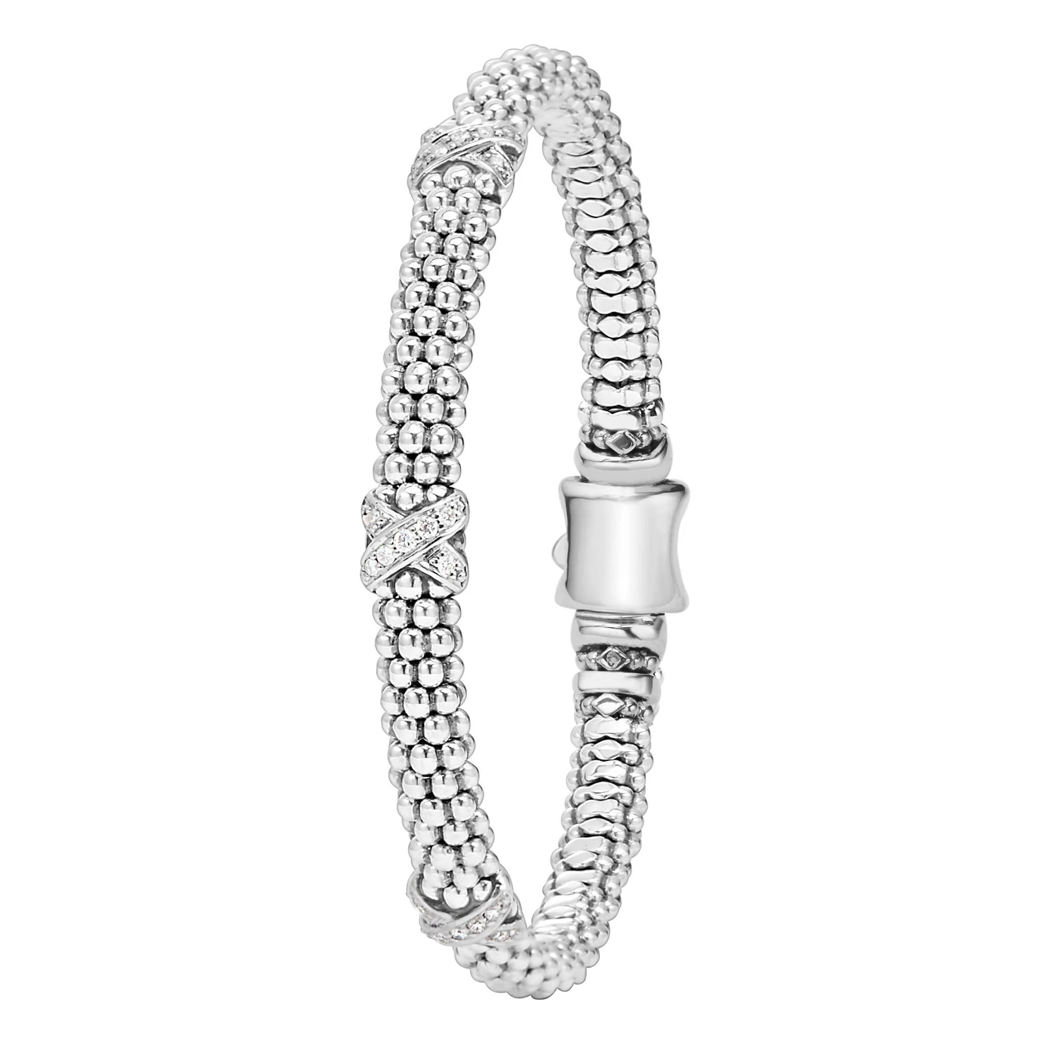 Embrace Three Station Silver X Diamond Bracelet | 6mm - Image 3