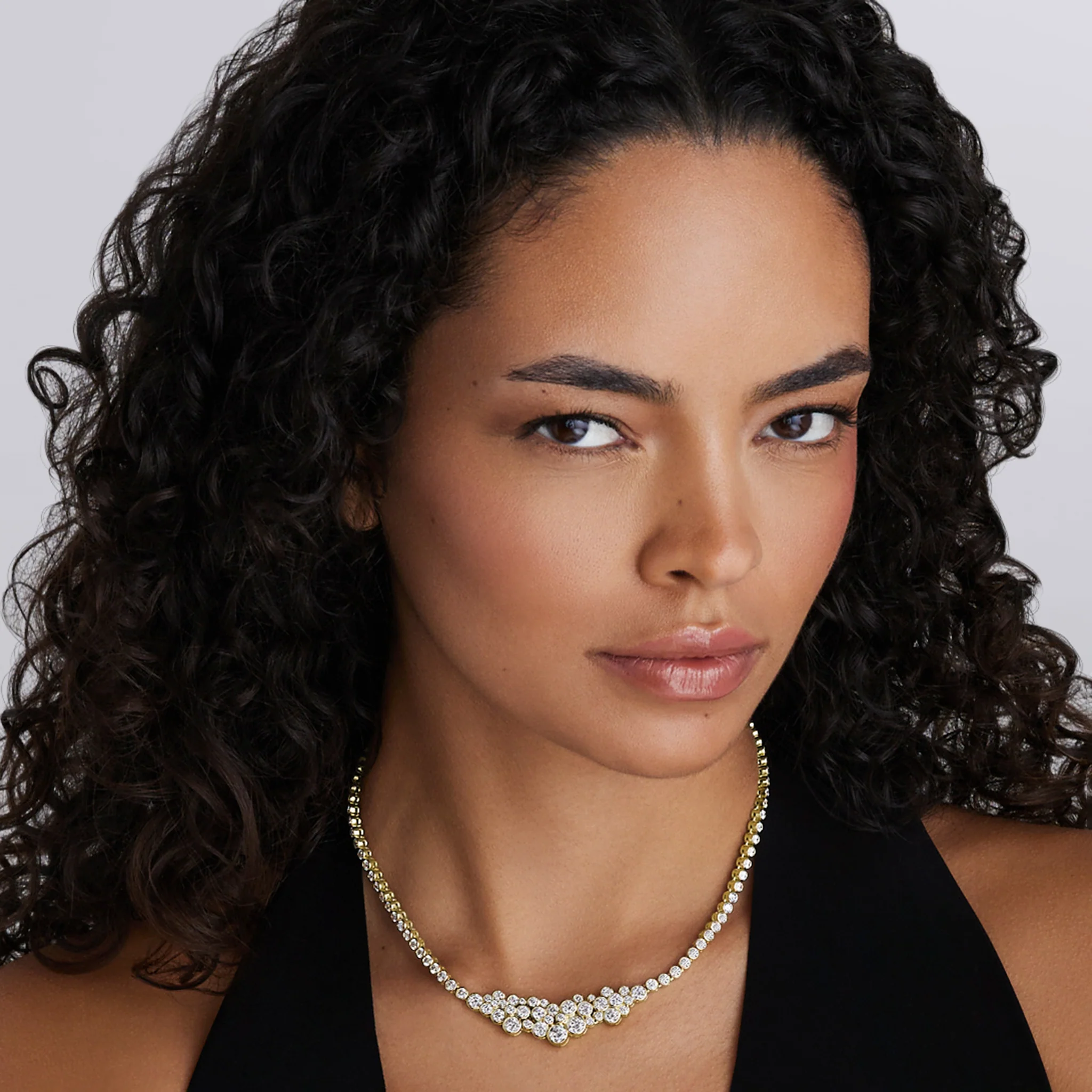 Fizz 18K Gold Clustered Station Diamond Statement Necklace - Image 2