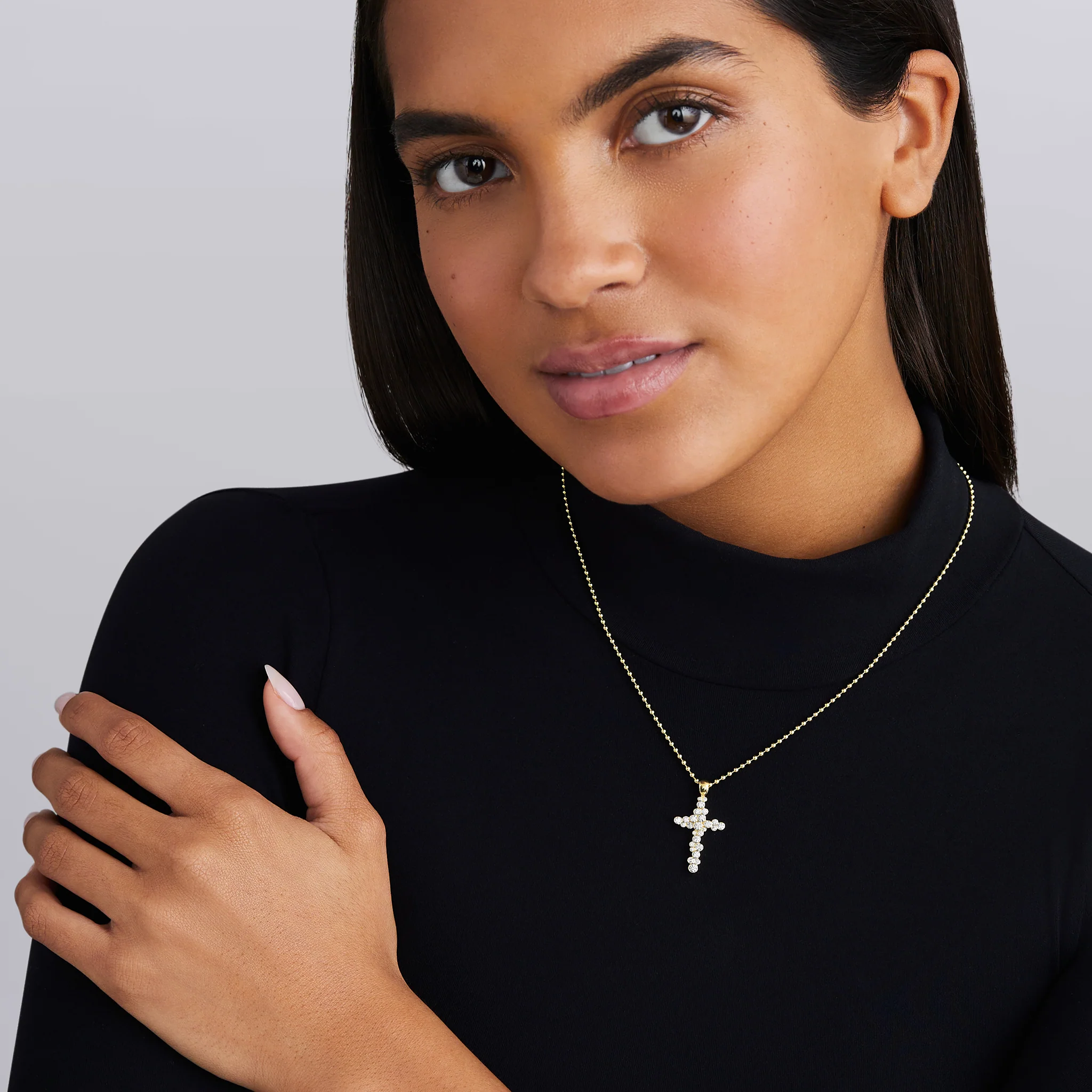 Fizz 18K Gold Diamond Cross Pendant Necklace (Studio) - Image 2