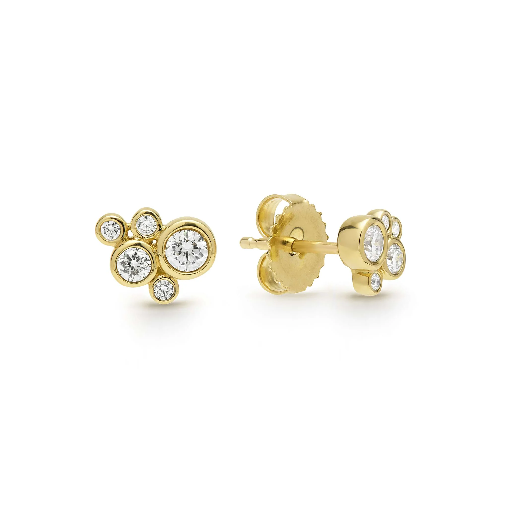 Fizz 18K Gold Five Diamond Cluster Stud Earrings