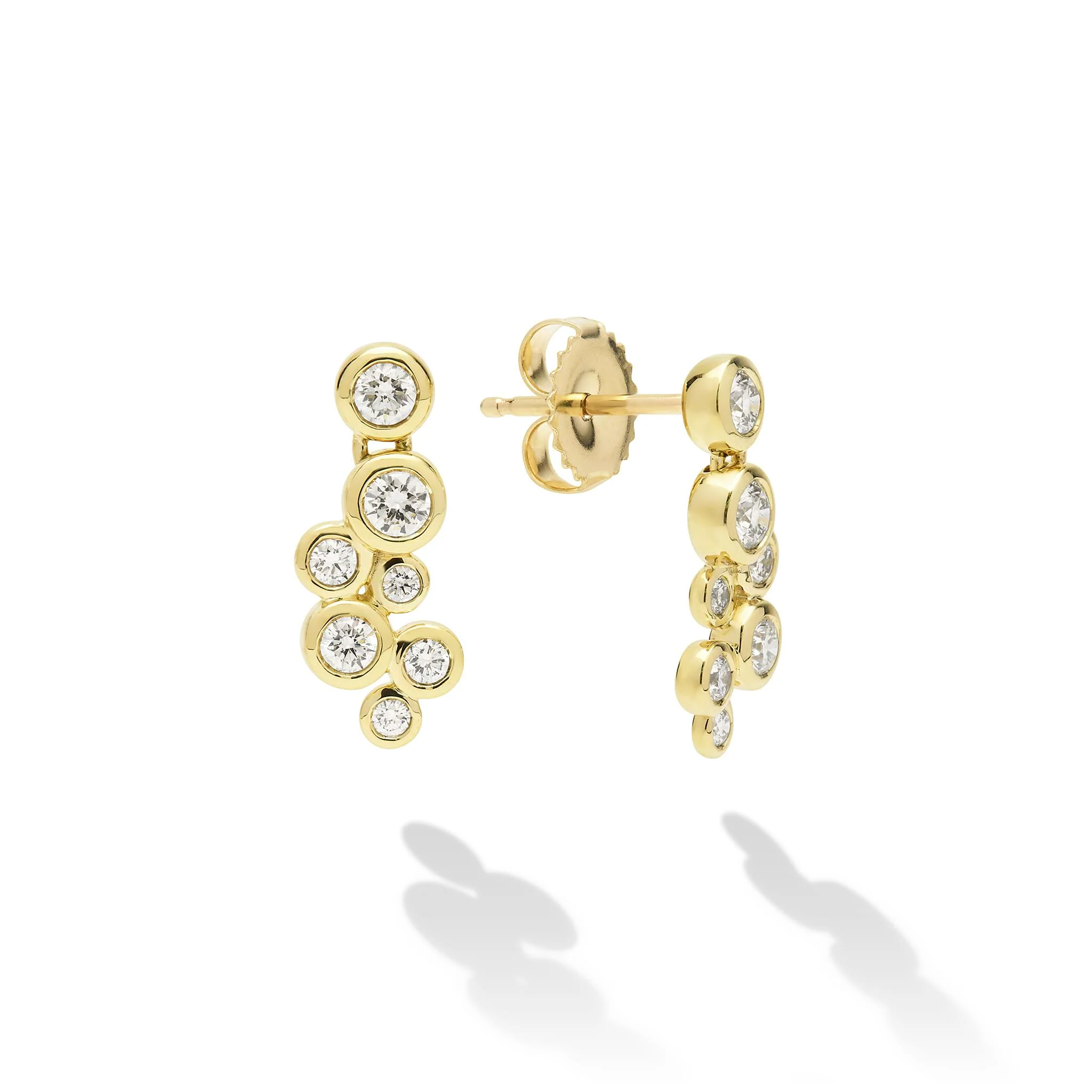 18K Gold Seven Diamond Linear Stud Earrings