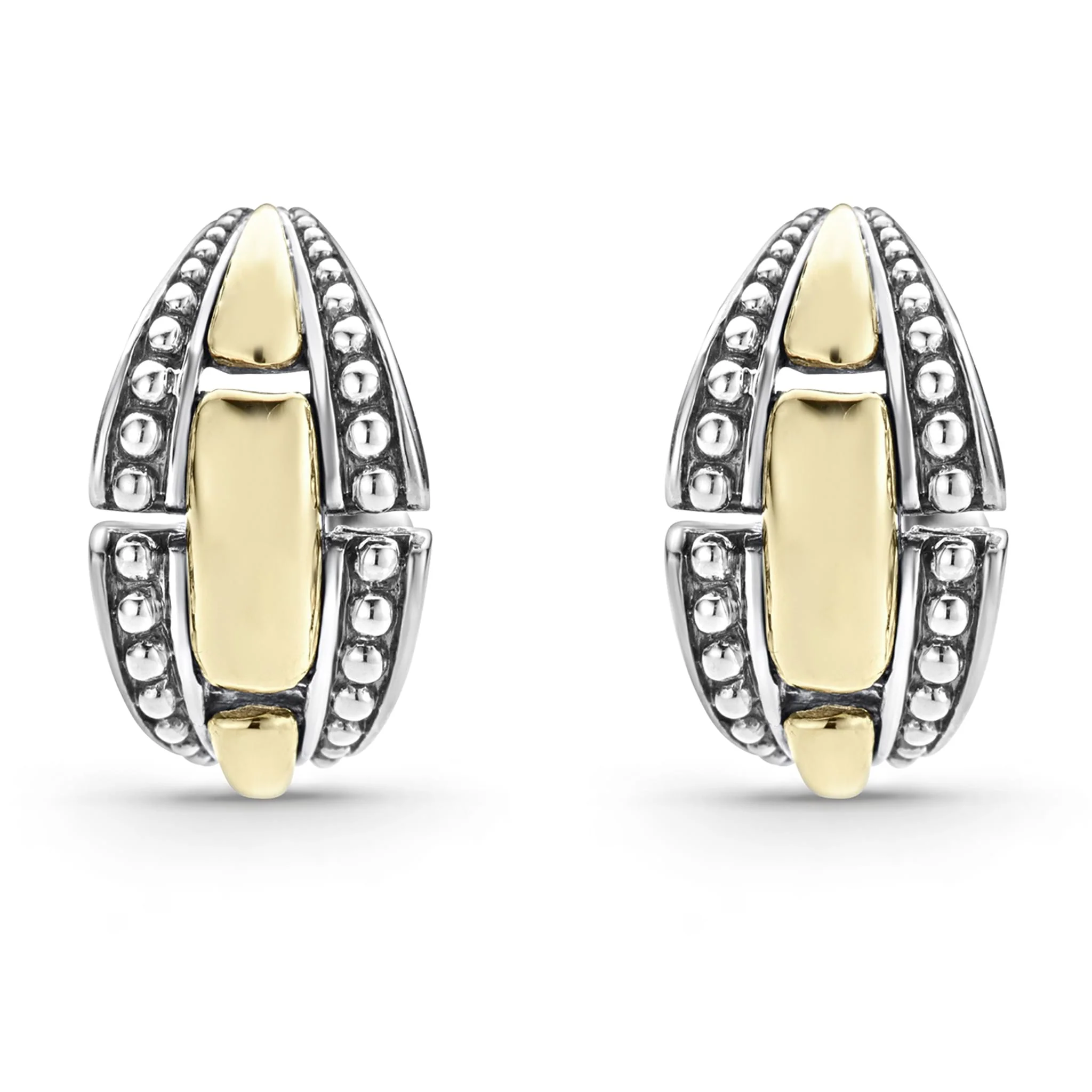 High Bar Two-Tone Caviar Link Huggie Earrings - Image 3
