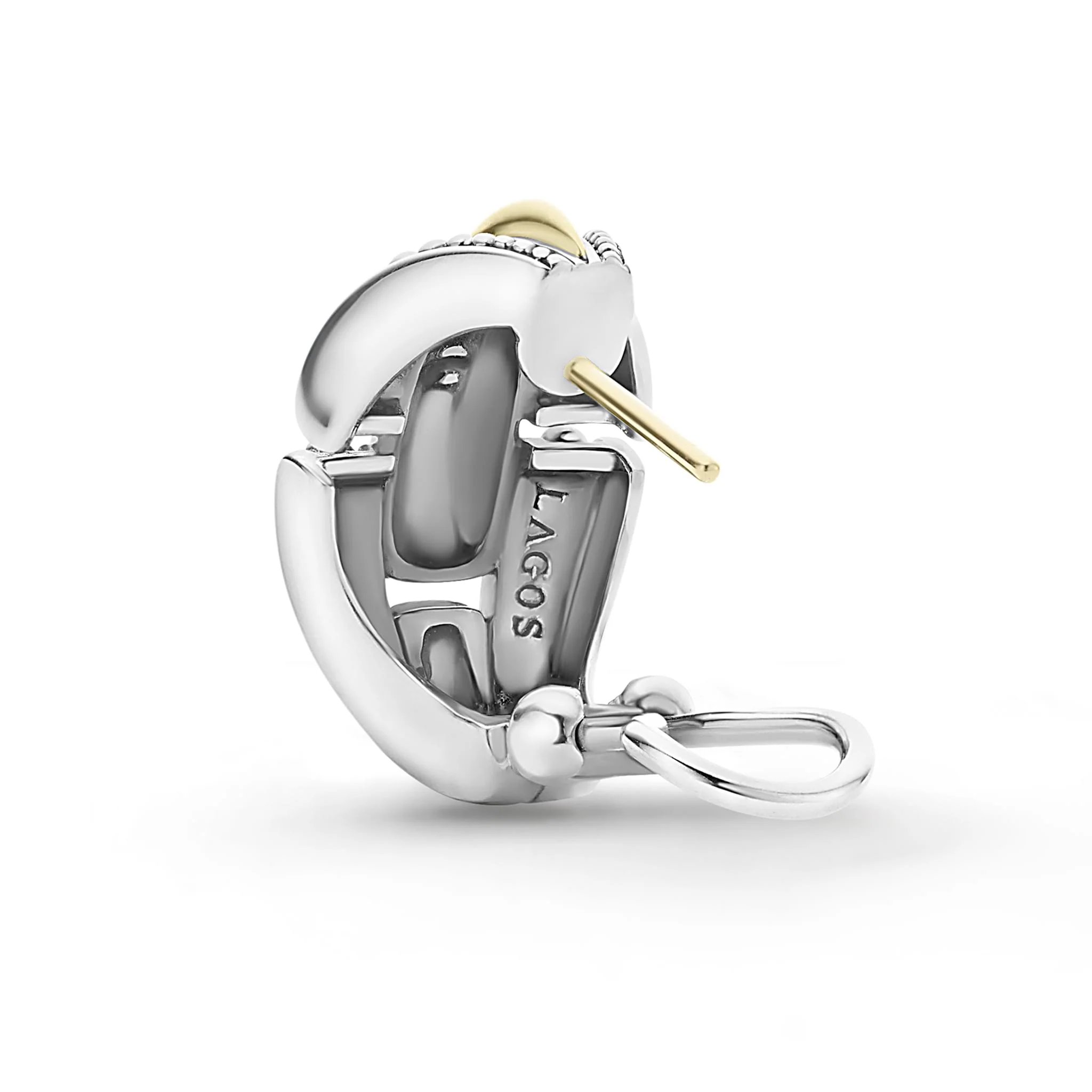 High Bar Two-Tone Caviar Link Huggie Earrings - Image 4
