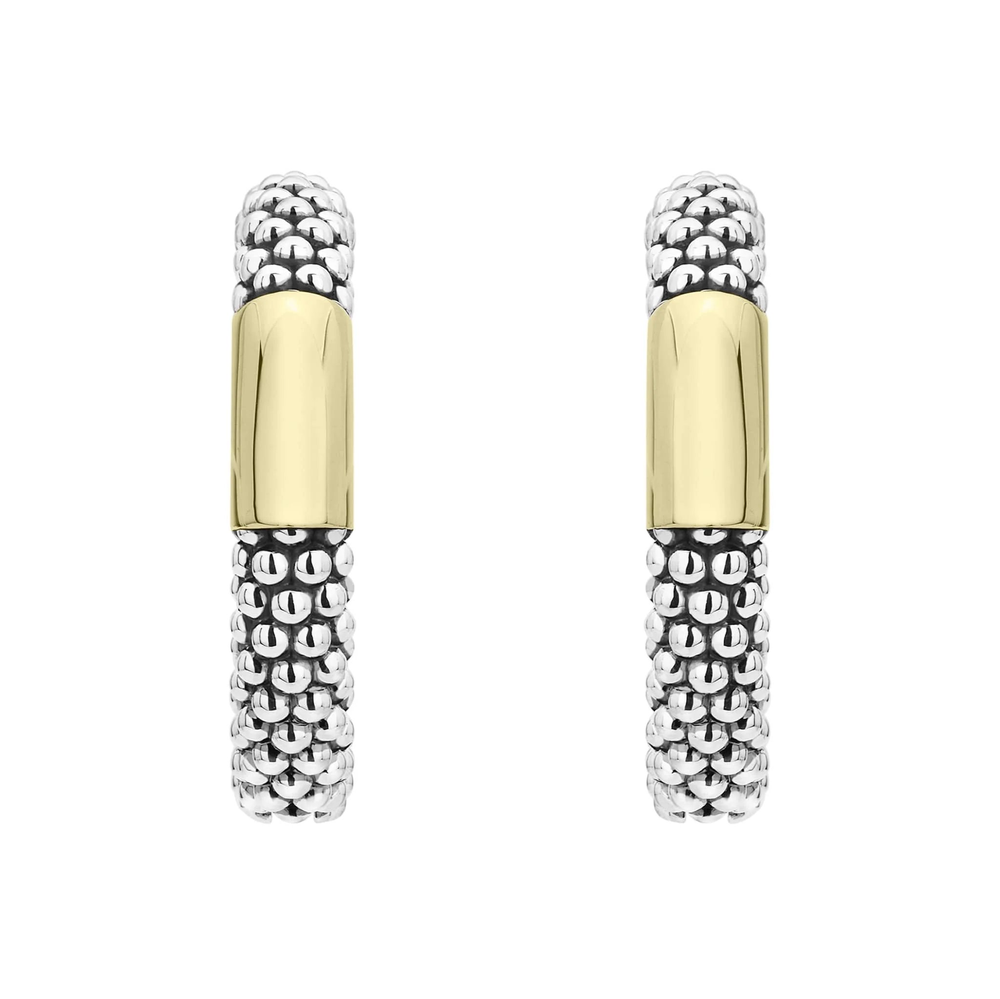 High Bar Two-Tone Station Caviar Hoop Earrings - Image 3