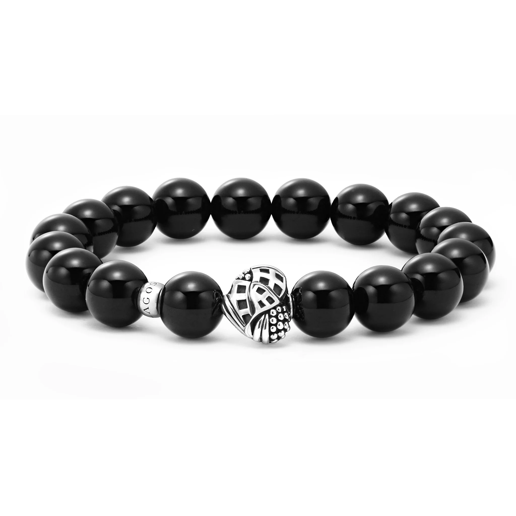 Keep Memory Alive Black Agate Silver Station Bead Bracelet - Image 3