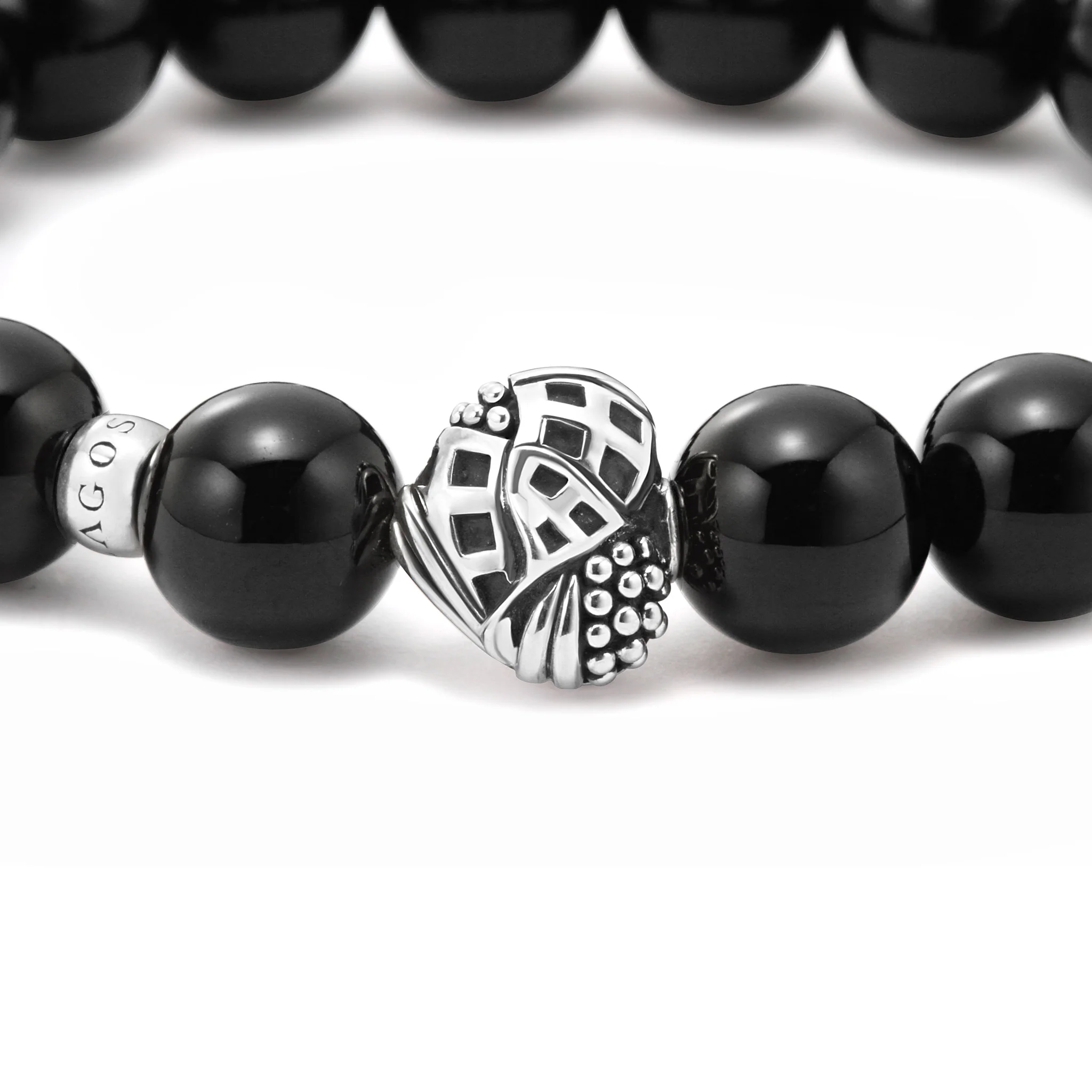 Keep Memory Alive Black Agate Silver Station Bead Bracelet - Image 4