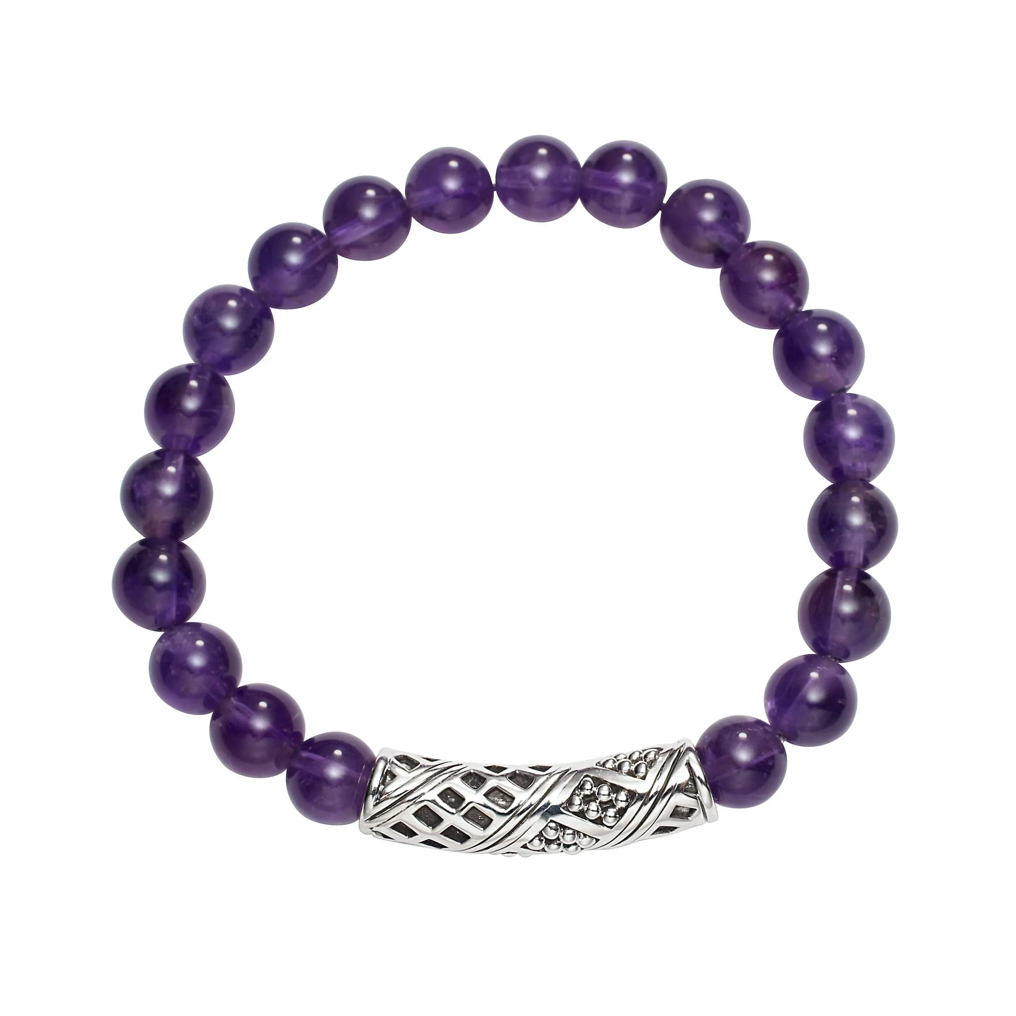 Keep Memory Alive Amethyst Silver Station Bead Bracelet - Image 3