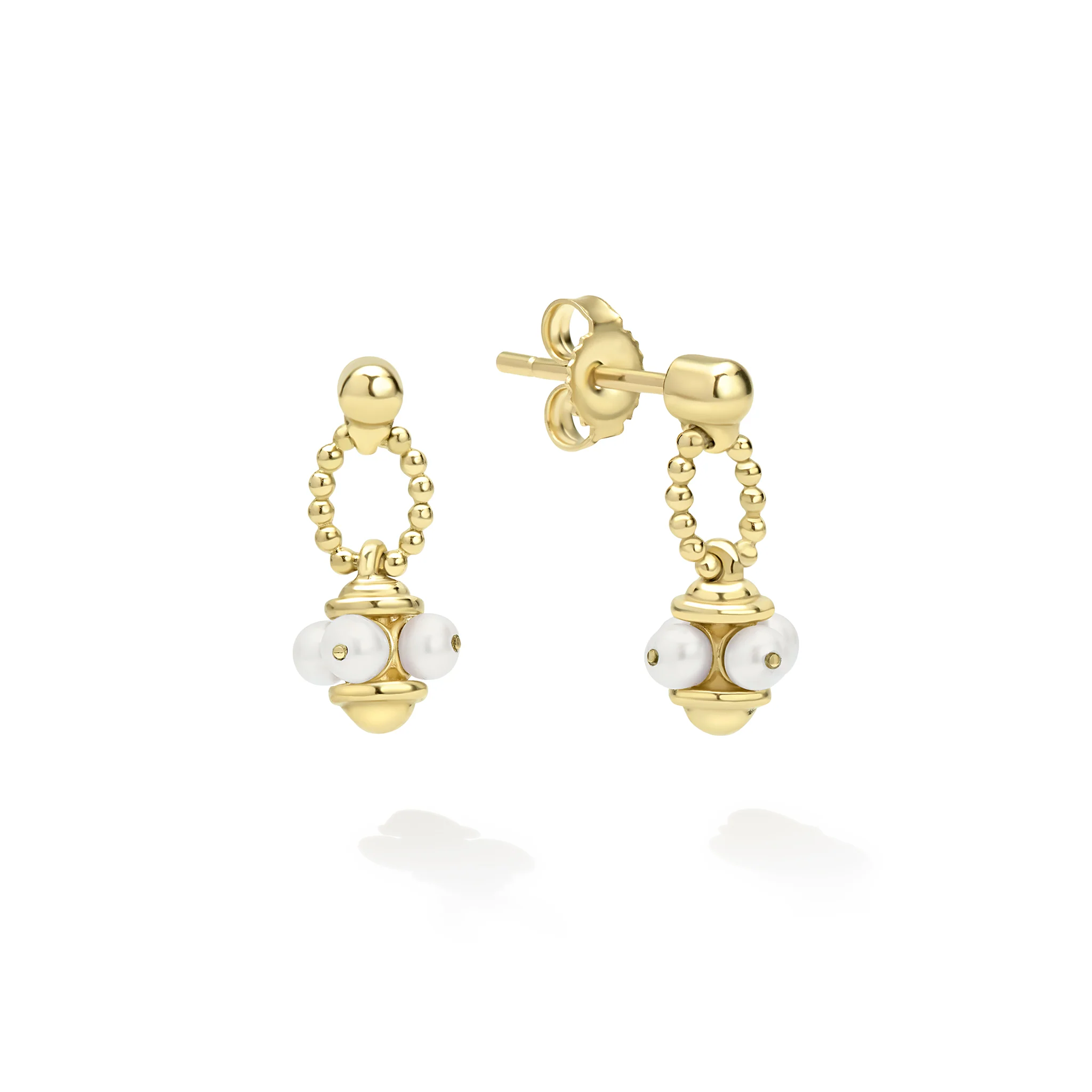 Luna 18K Gold Caviar Beaded Pearl Drop Earrings
