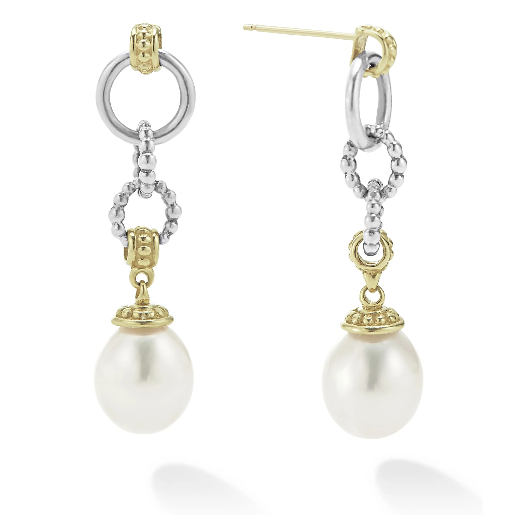 Luna Two-Tone Pearl Circle Drop Earrings - Image 3