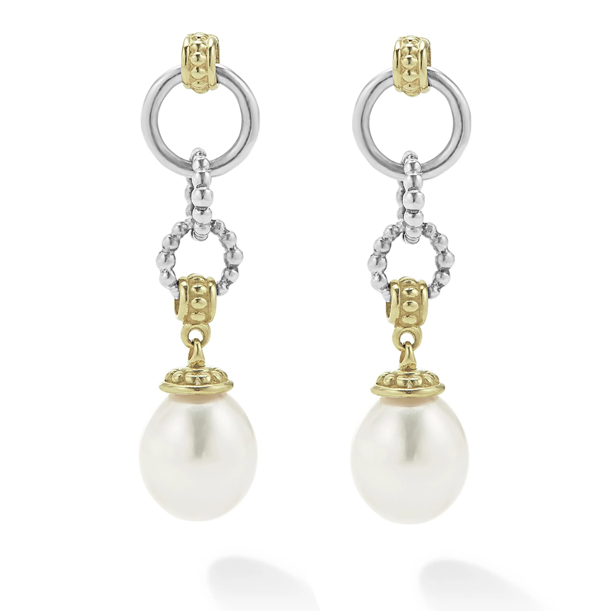 Luna Two-Tone Pearl Circle Drop Earrings - Image 4