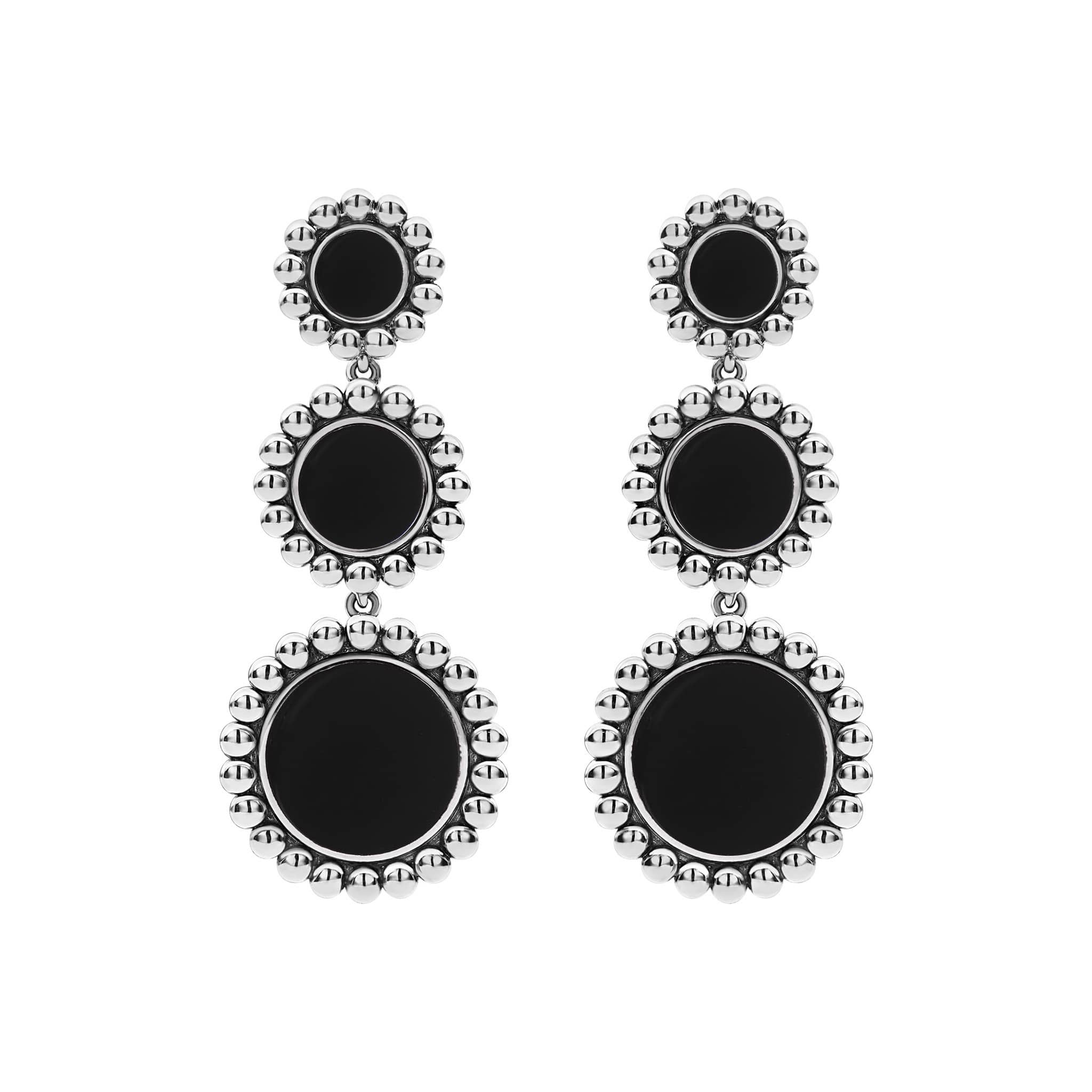 Maya Three Onyx Circle Drop Earrings - Image 3
