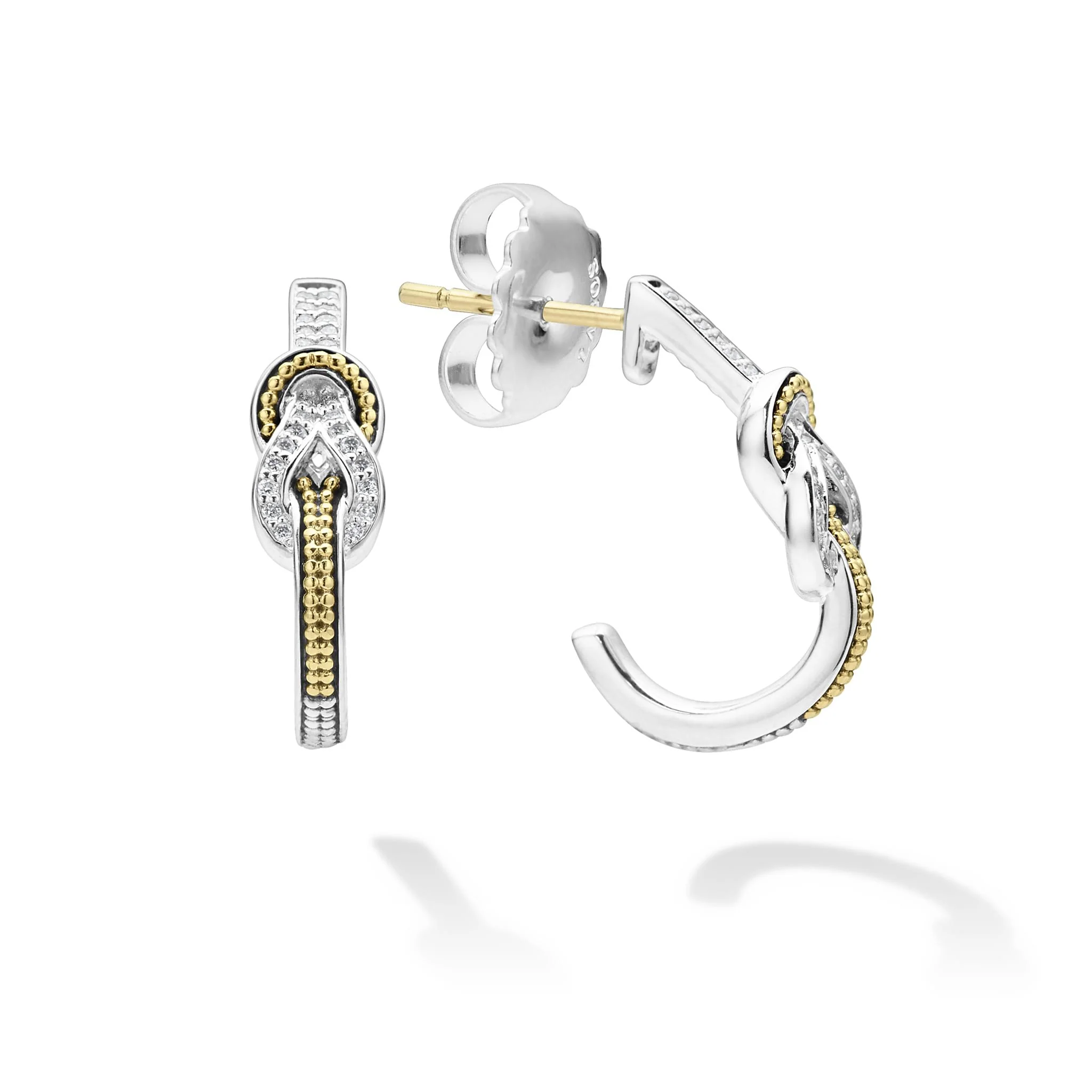 Newport Two-Tone Knot Diamond Half Hoop Earring