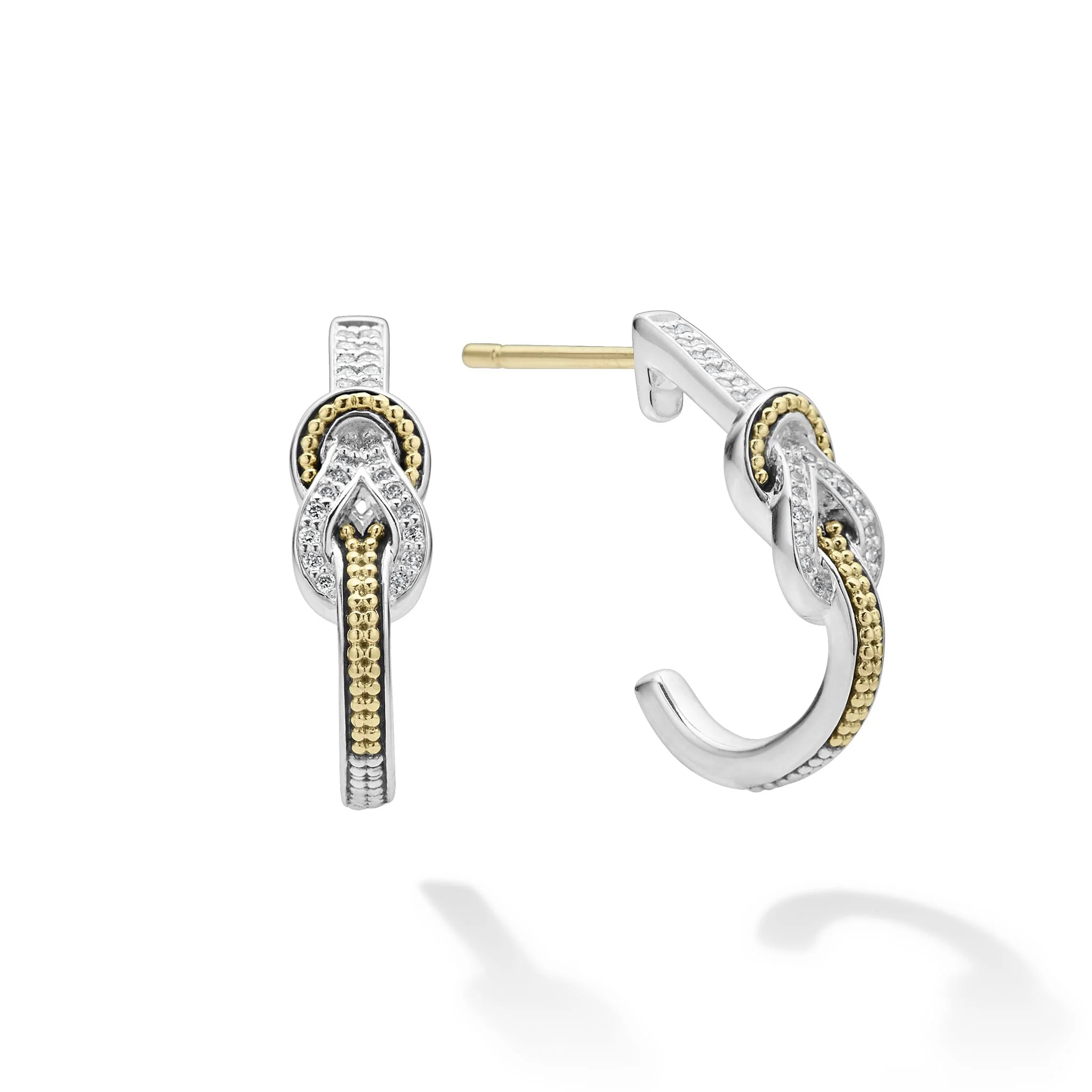 Newport Two-Tone Knot Diamond Half Hoop Earring - Image 3