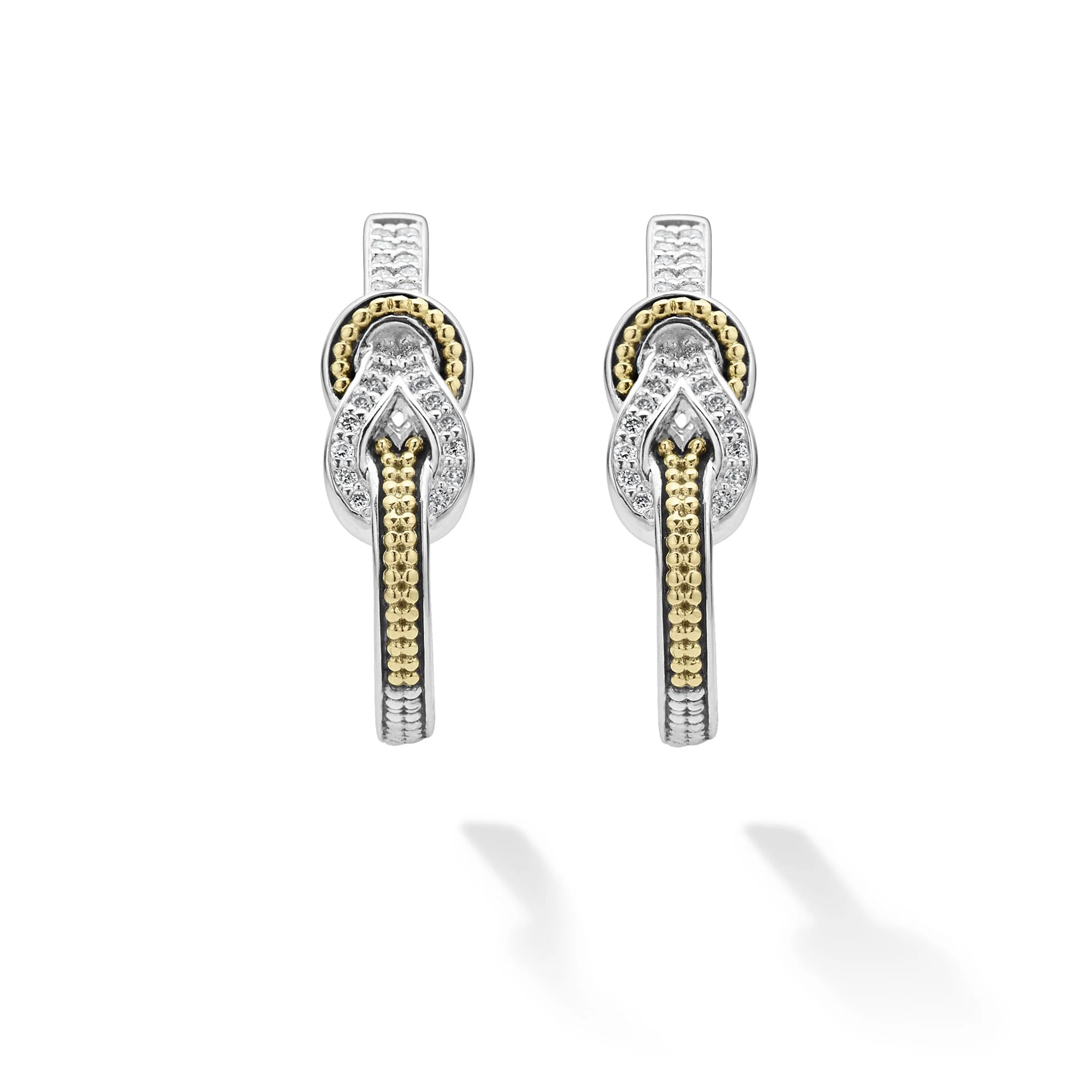 Newport Two-Tone Knot Diamond Half Hoop Earring - Image 4
