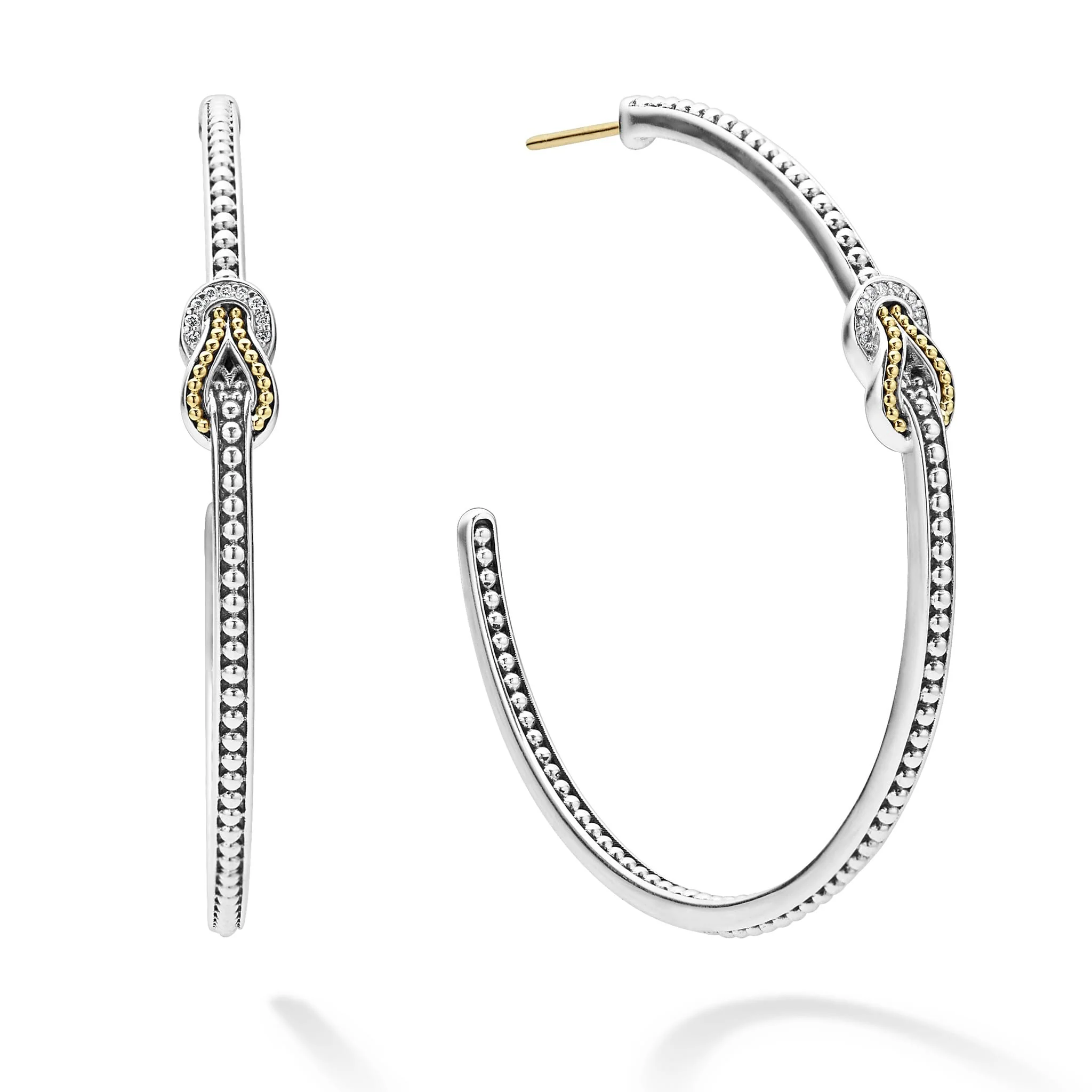 Newport Two-Tone Knot Diamond Hoop Earring - Image 3