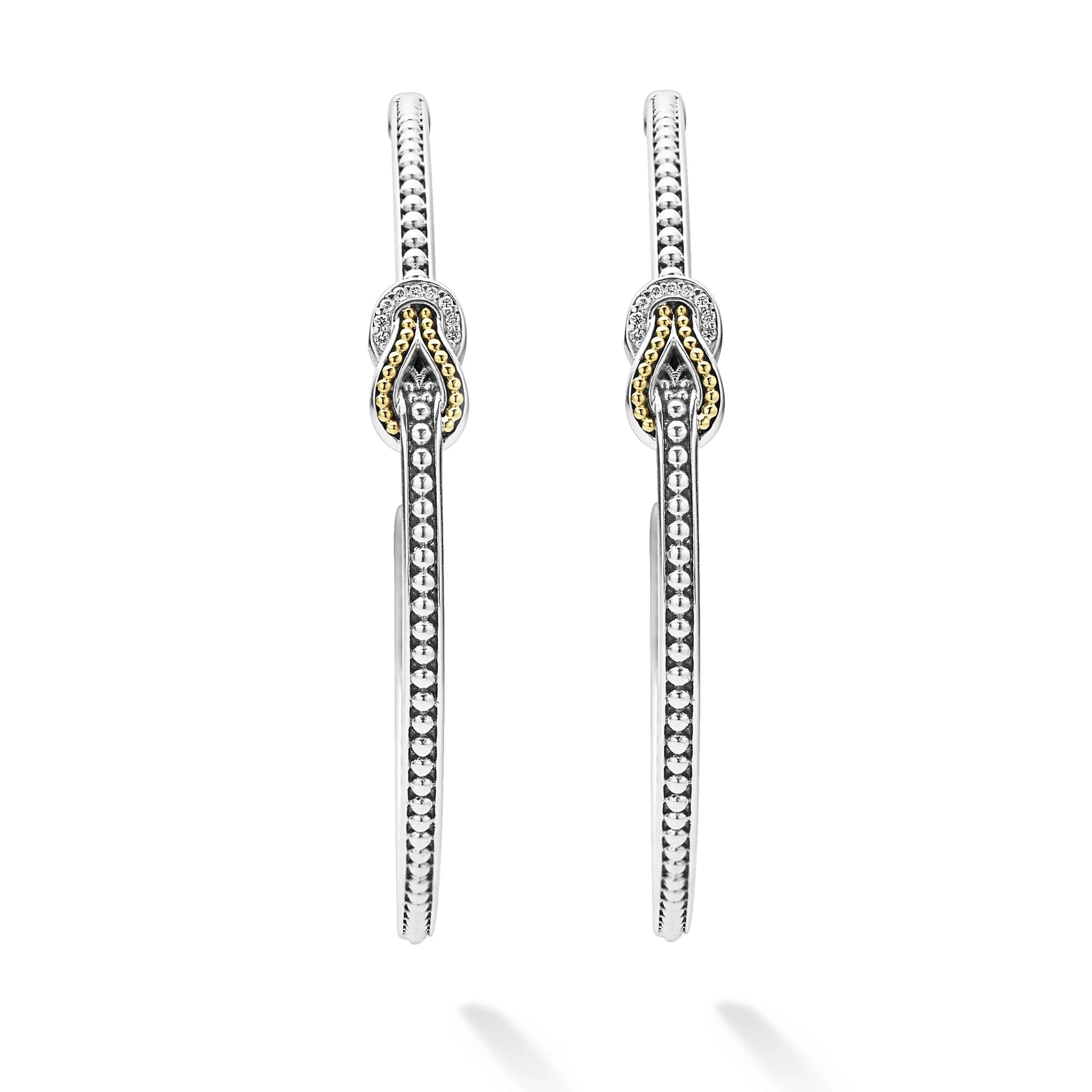 Newport Two-Tone Knot Diamond Hoop Earring - Image 4
