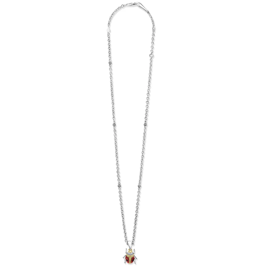 Rare Wonders Red Agate Beetle Diamond Pendant Necklace - Image 3