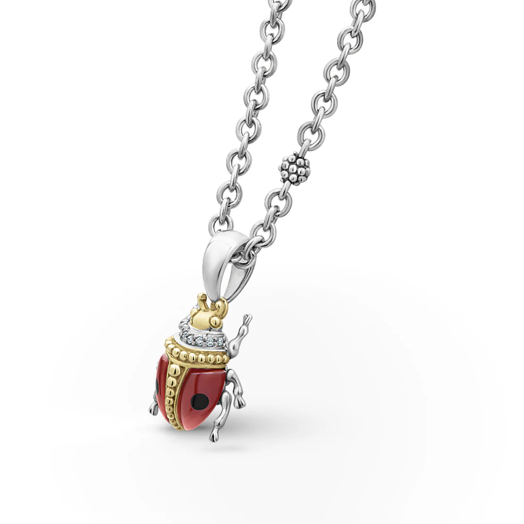 Rare Wonders Red Agate Beetle Diamond Pendant Necklace - Image 4