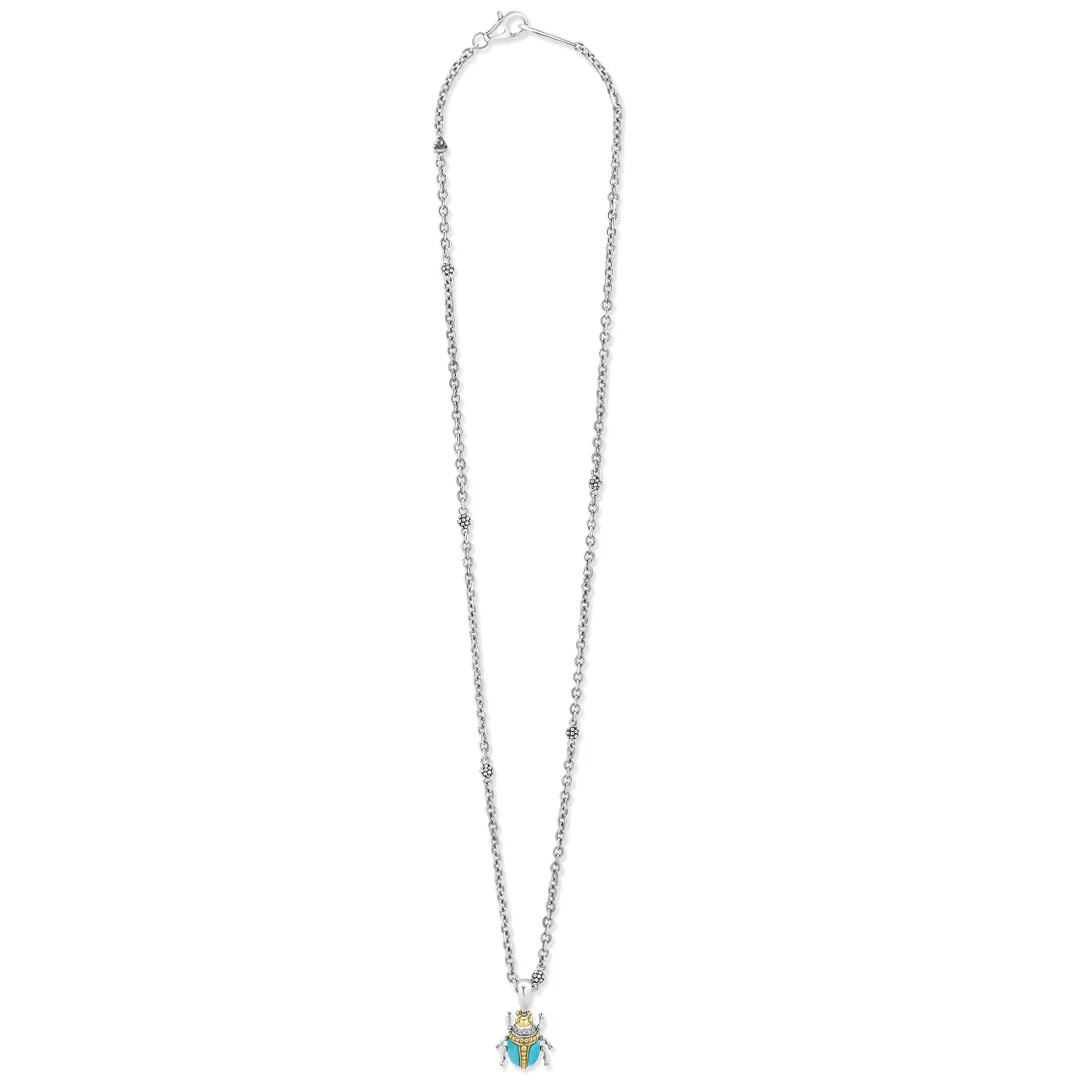Rare Wonders Turquoise Beetle Diamond Pendant Necklace - Image 3