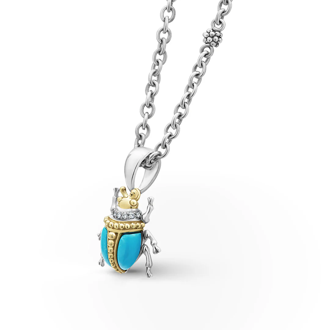 Rare Wonders Turquoise Beetle Diamond Pendant Necklace - Image 4
