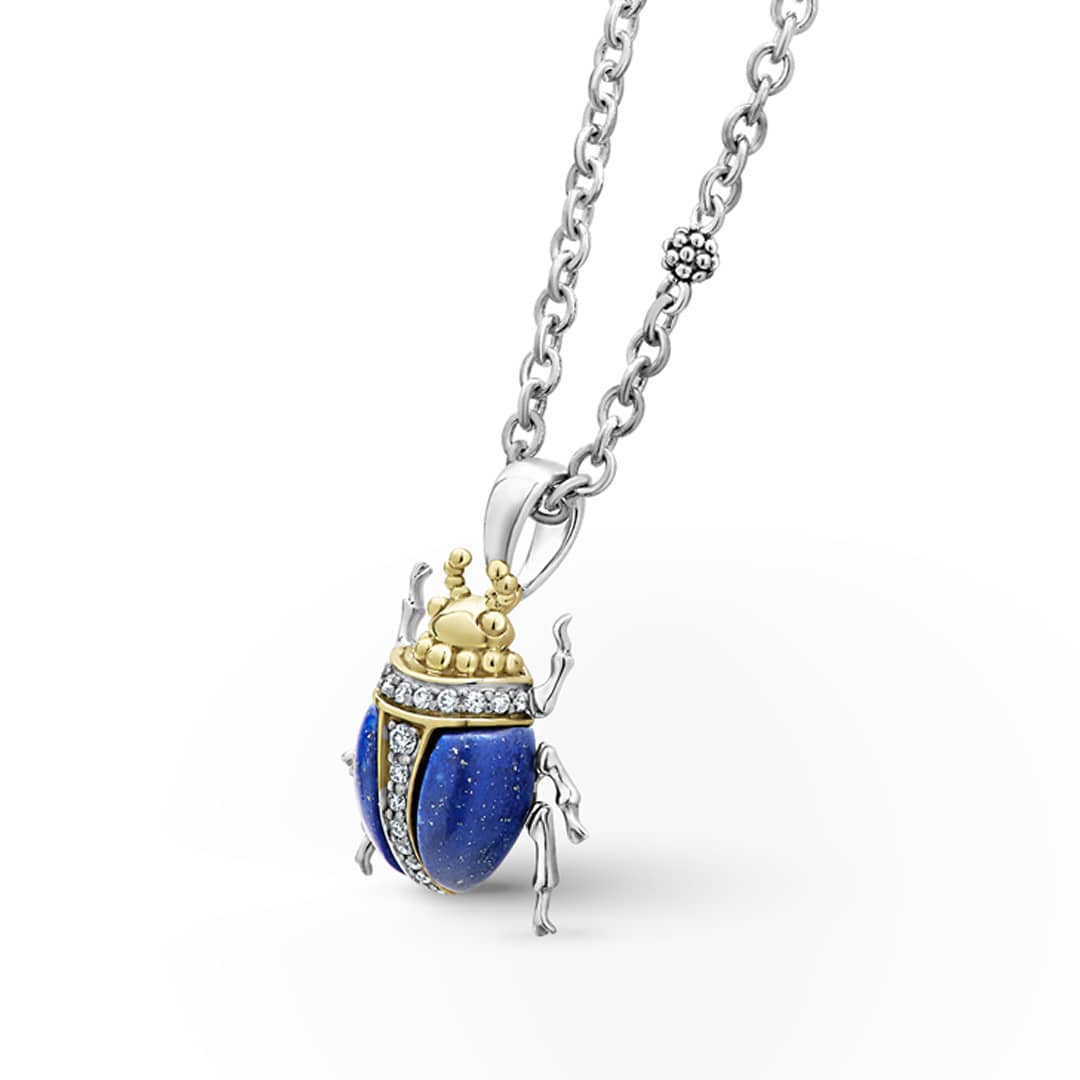 Rare Wonders Lapis Beetle Diamond Pendant Necklace - Image 4