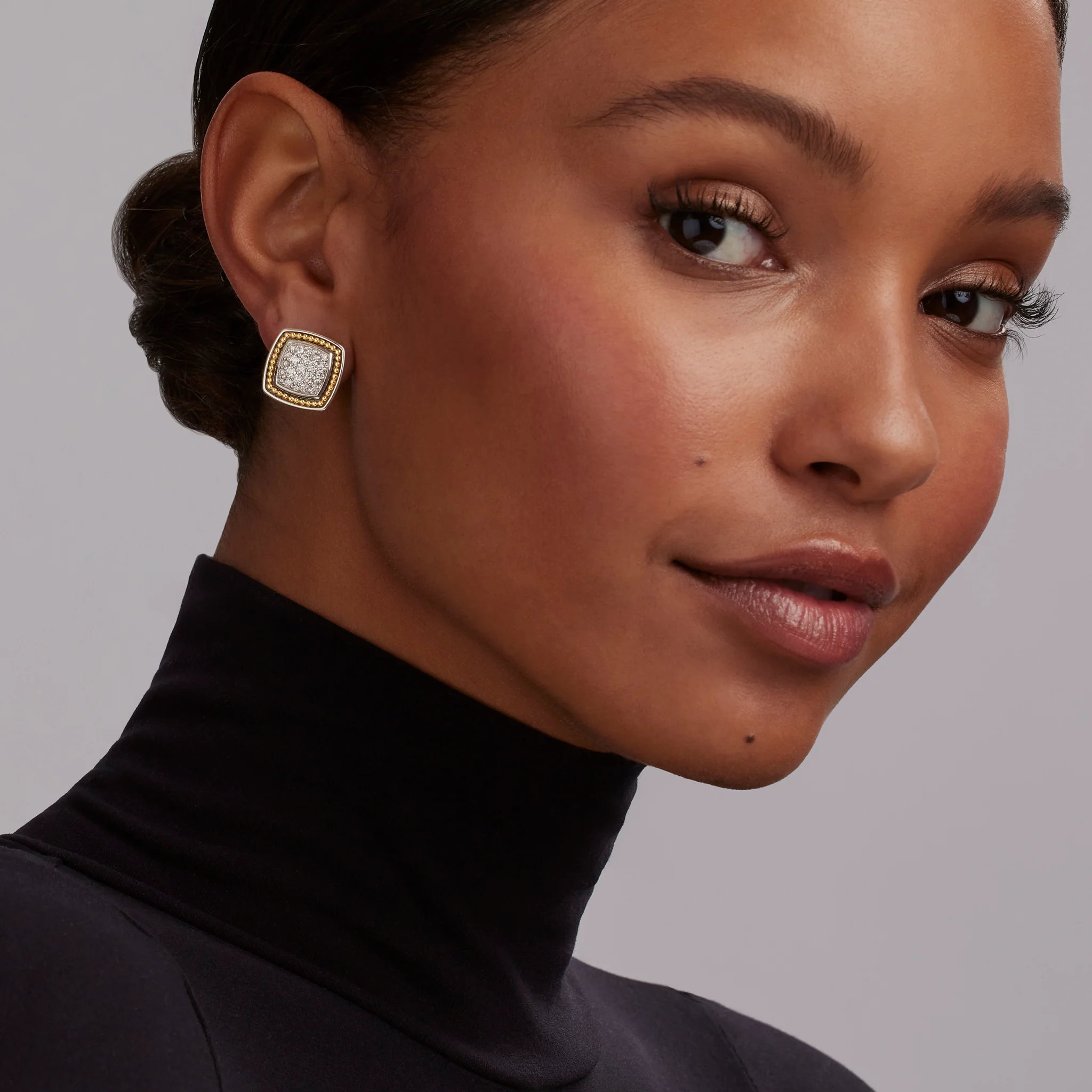 Rittenhouse Two-Tone Caviar Diamond Omega Clip Earrings - Image 2