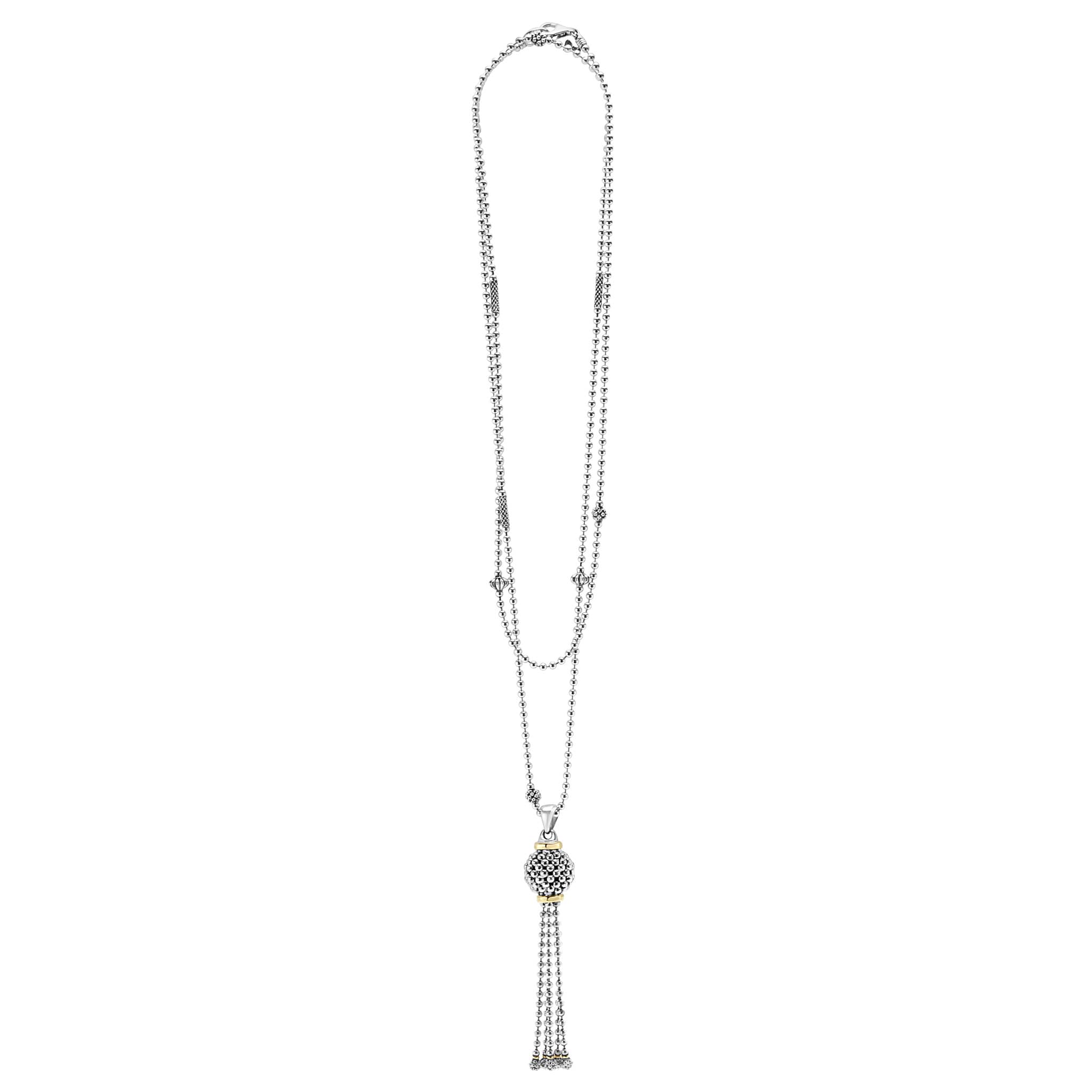 Signature Caviar Two-Tone Tassel Pendant Necklace - Image 3