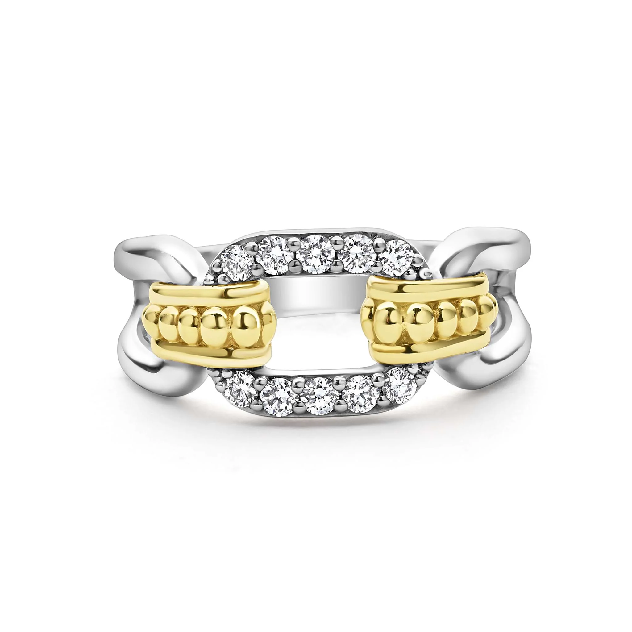 Signature Caviar Two-Tone Link Diamond Ring - Image 3