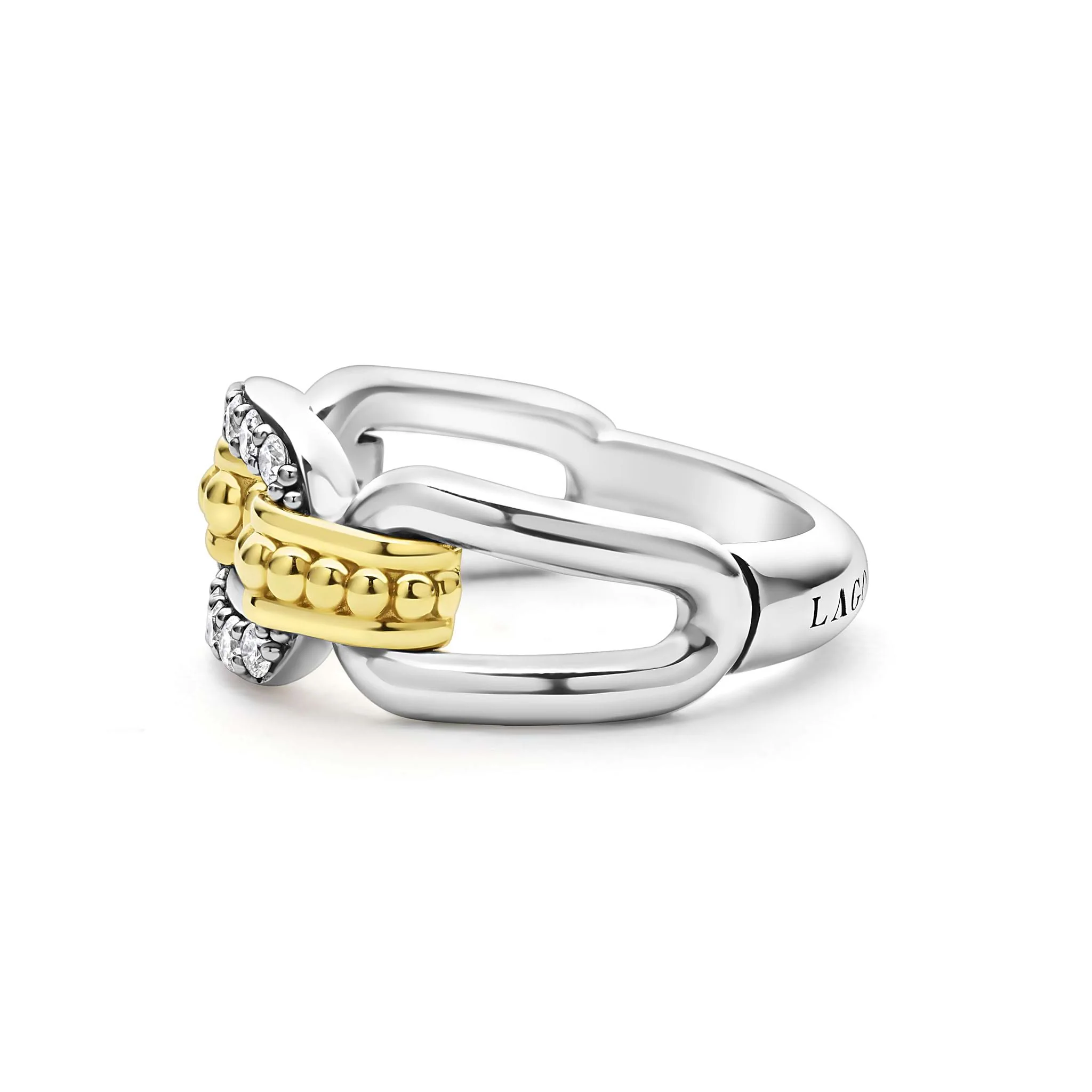 Signature Caviar Two-Tone Link Diamond Ring - Image 4