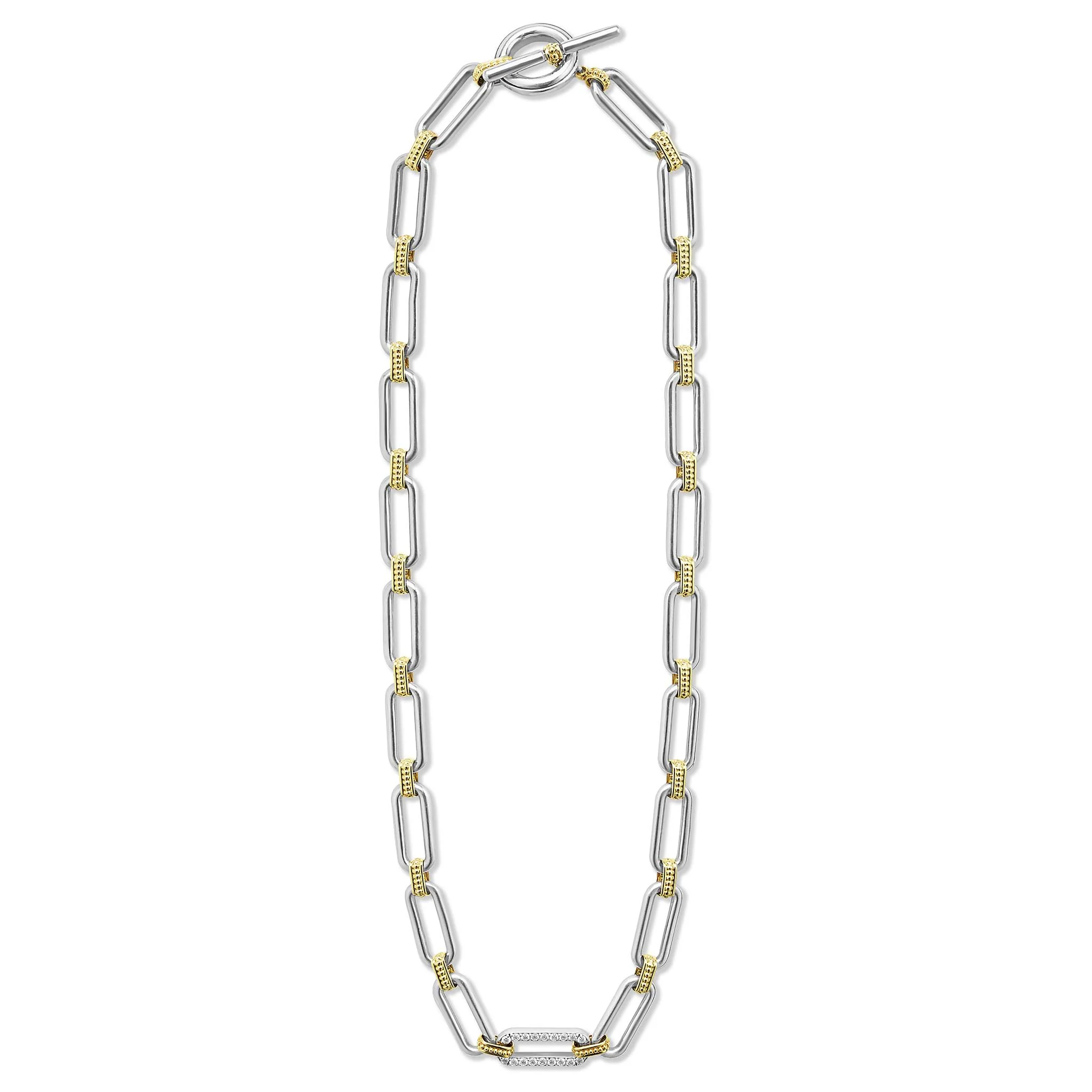 Signature Caviar Two-Tone Link Single Station Diamond Necklace - Image 3