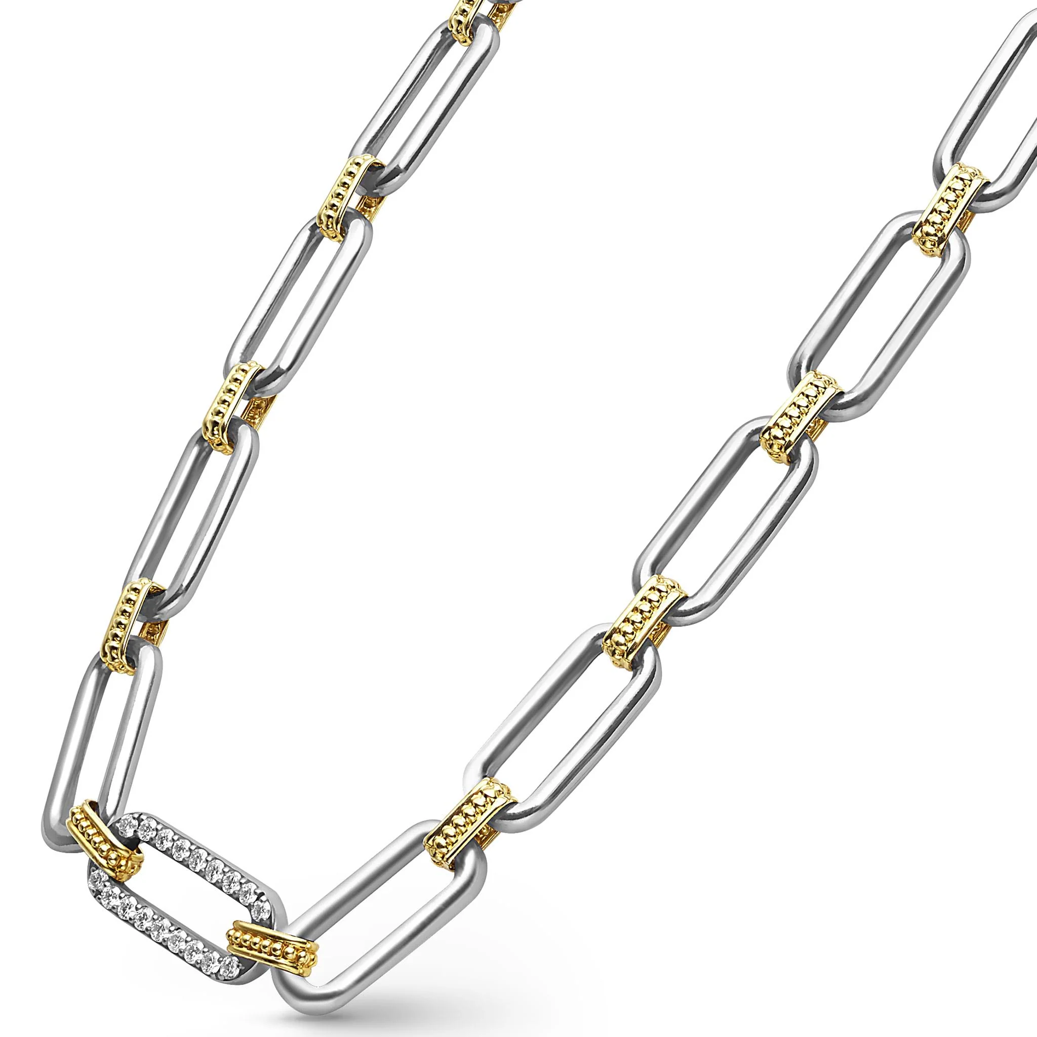 Signature Caviar Two-Tone Link Single Station Diamond Necklace - Image 4