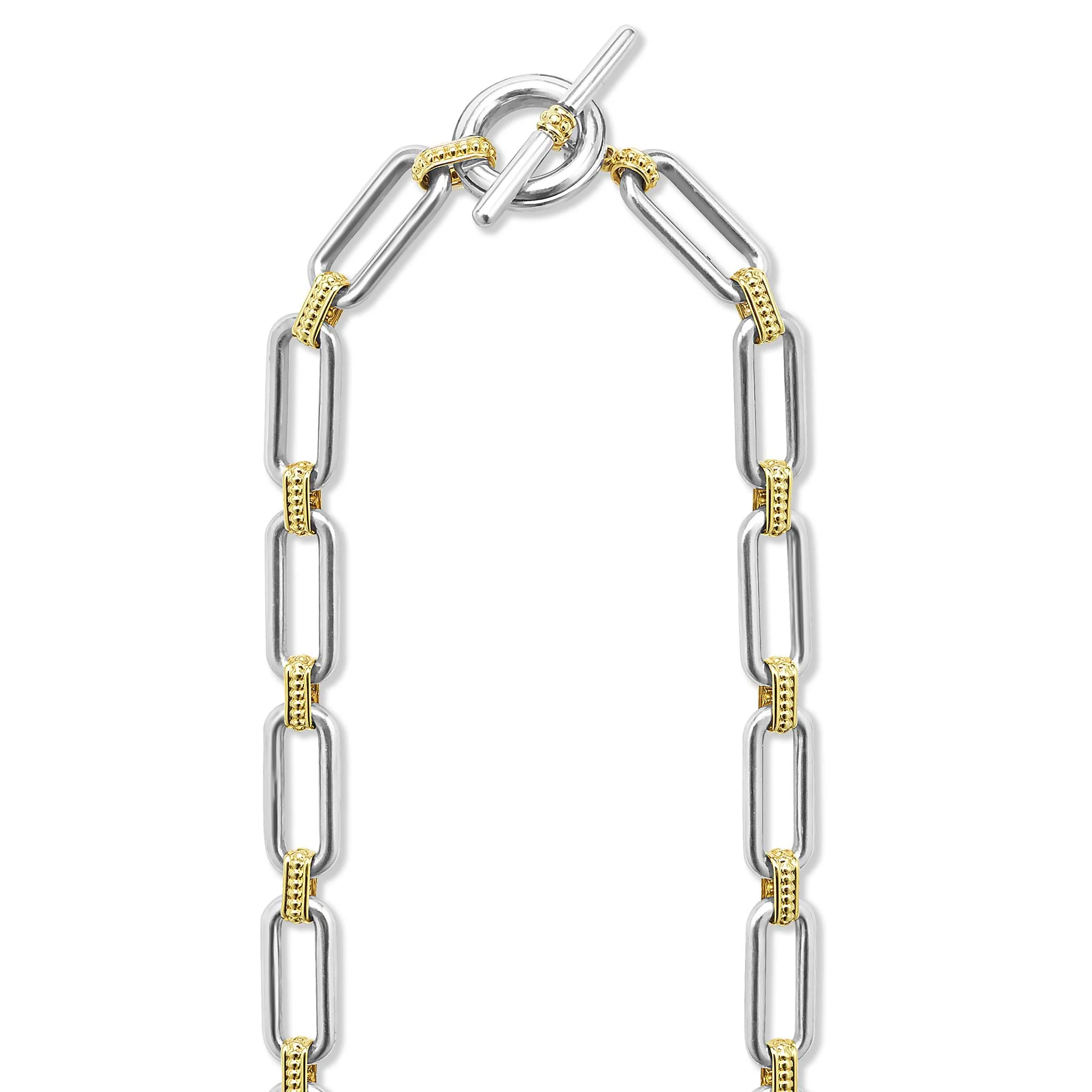 Signature Caviar Two-Tone Link Single Station Diamond Necklace - Image 5