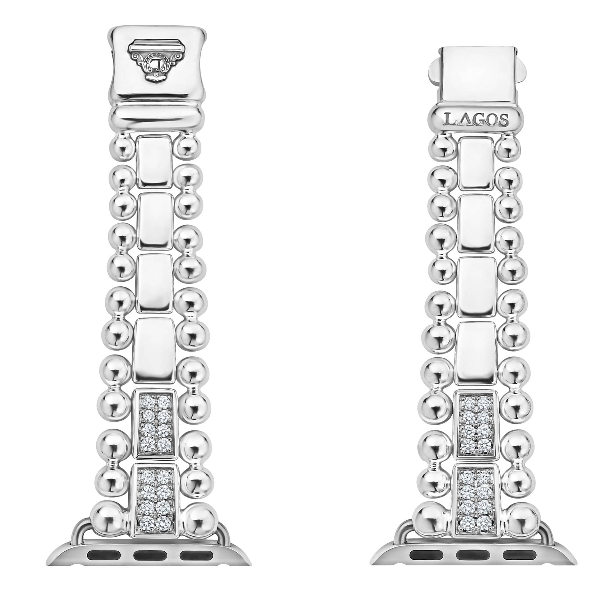 Smart Caviar Sterling Silver Half Diamond Watch Bracelet-38-45mm - Image 6